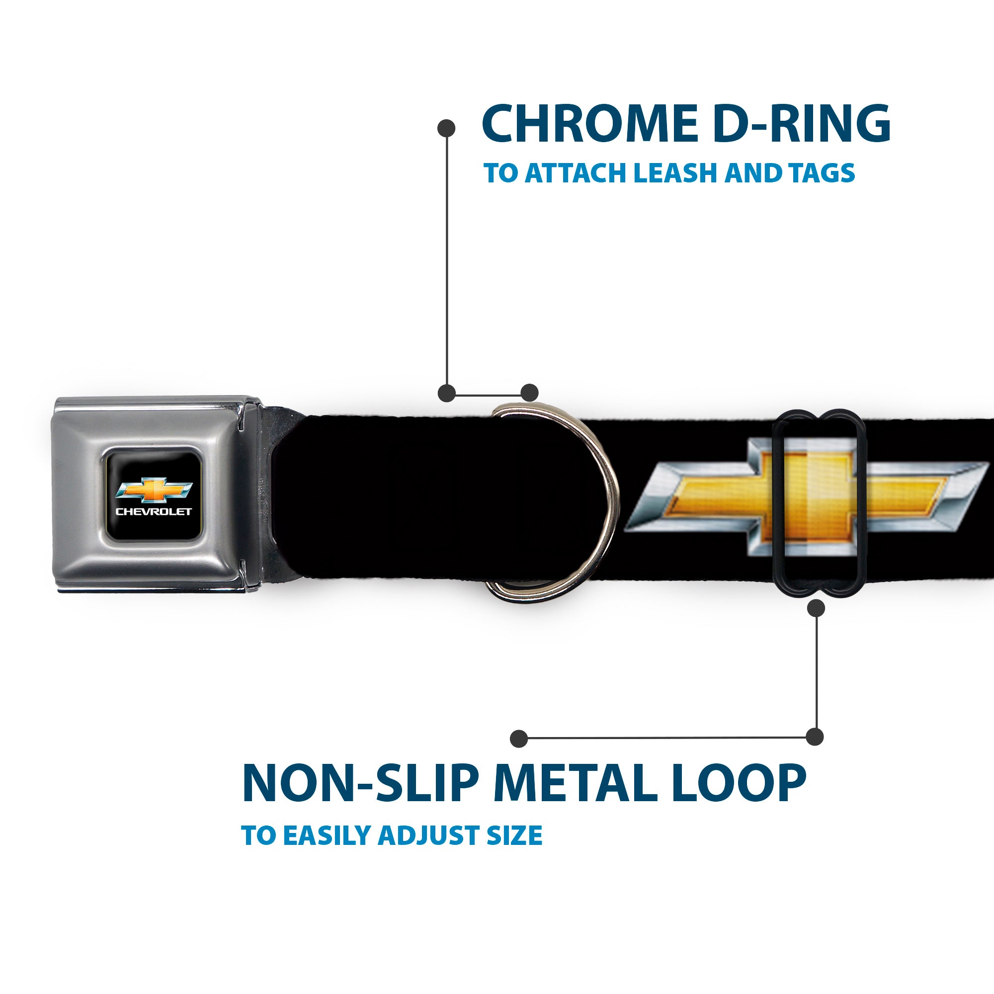 Chevy Bowtie Full Color Black Gold Seatbelt Buckle Collar - Chevy Bowtie Black/Gold Logo REPEAT