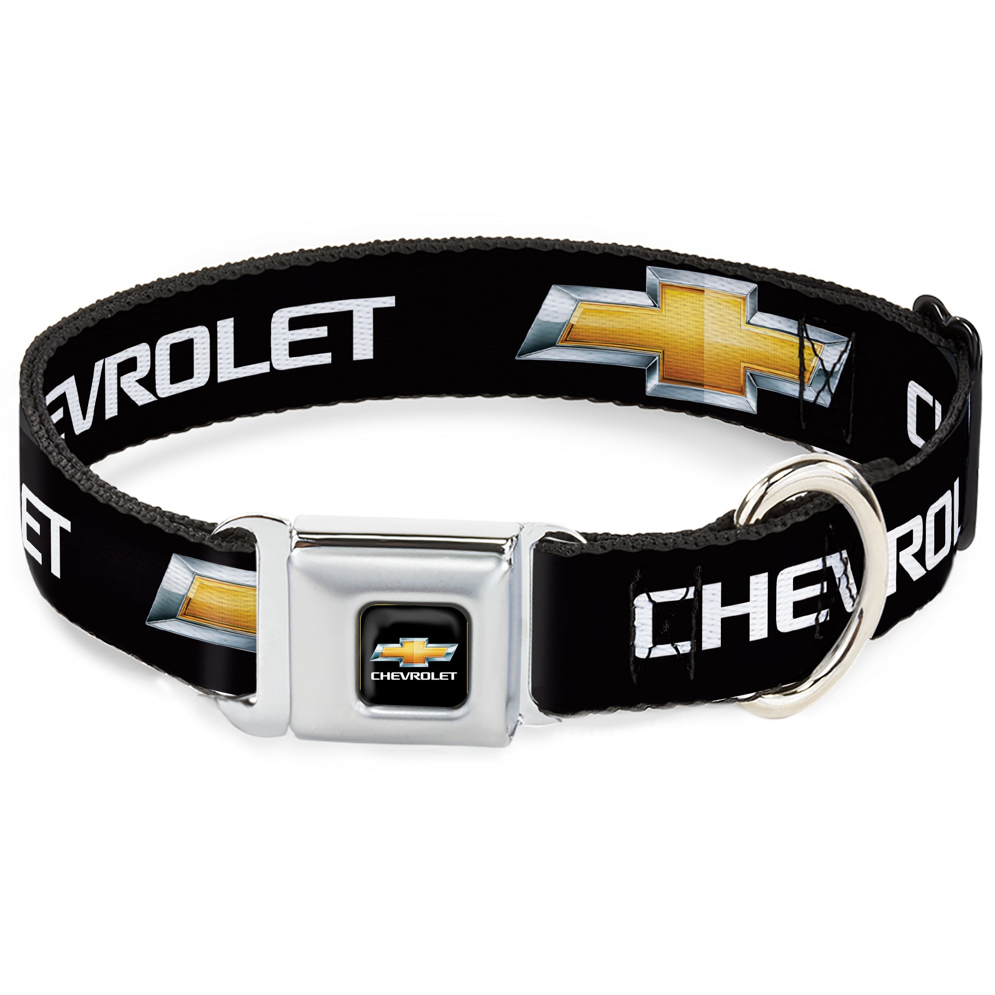 Chevy Bowtie Full Color Black Gold Seatbelt Buckle Collar - Chevy Bowtie Black/Gold Logo REPEAT