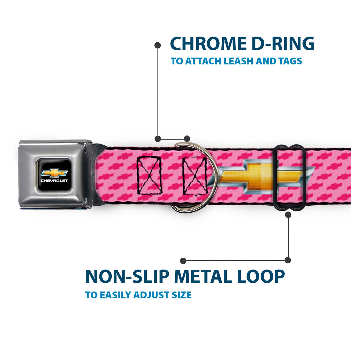 Chevy Bowtie Full Color Black Gold Seatbelt Buckle Collar - Chevy Gold Bowtie w/Logo PINK