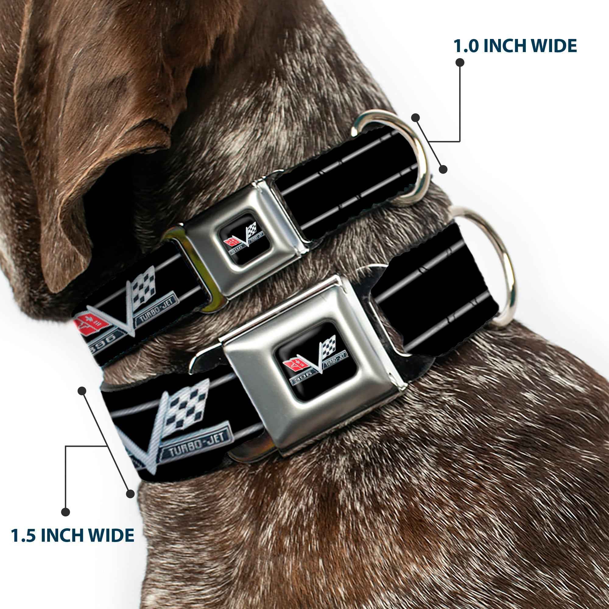 Buckle-Down 1967 Impala 396 Turbo-Jet V Emblem Black/Silver/Red/White & Emblem/Stripe Black/Silver/Red/White Seatbelt Buckle Dog Collar