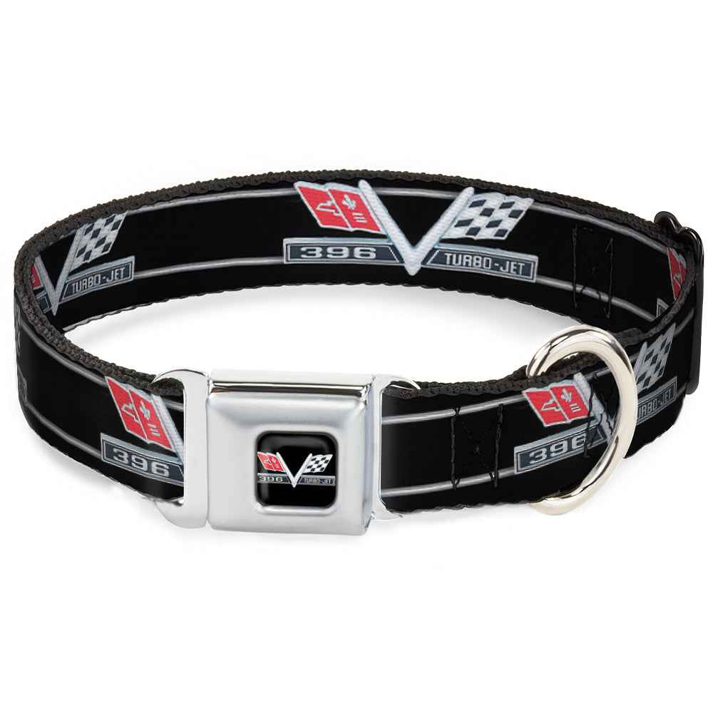Buckle-Down 1967 Impala 396 Turbo-Jet V Emblem Black/Silver/Red/White & Emblem/Stripe Black/Silver/Red/White Seatbelt Buckle Dog Collar