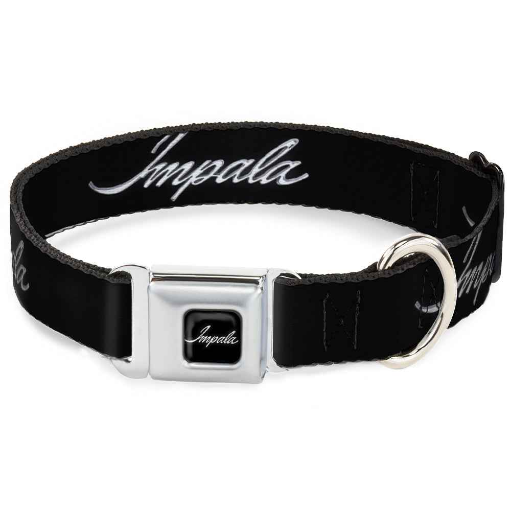 Buckle-Down Impala Script Emblem Black/Silver Seatbelt Buckle Dog Collar - Impala Script Emblem Black/Silver