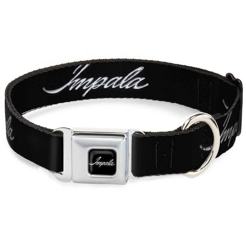 Buckle-Down Impala Script Emblem Black/Silver Seatbelt Buckle Dog Collar - Impala Script Emblem Black/Silver