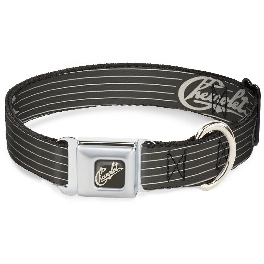 CHEVROLET Heritage Script Full Color Charcoal/Tan Seatbelt Buckle Collar - CHEVROLET Heritage Script/Stripe Charcoal/Tan