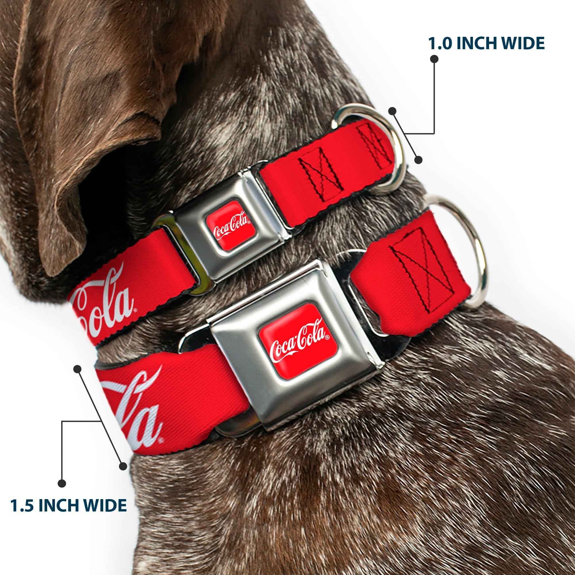 Buckle-Down Coca-Cola Script Logo Full Color Red/White Seatbelt Buckle Dog Collar - Coca-Cola Script Logo Red/White