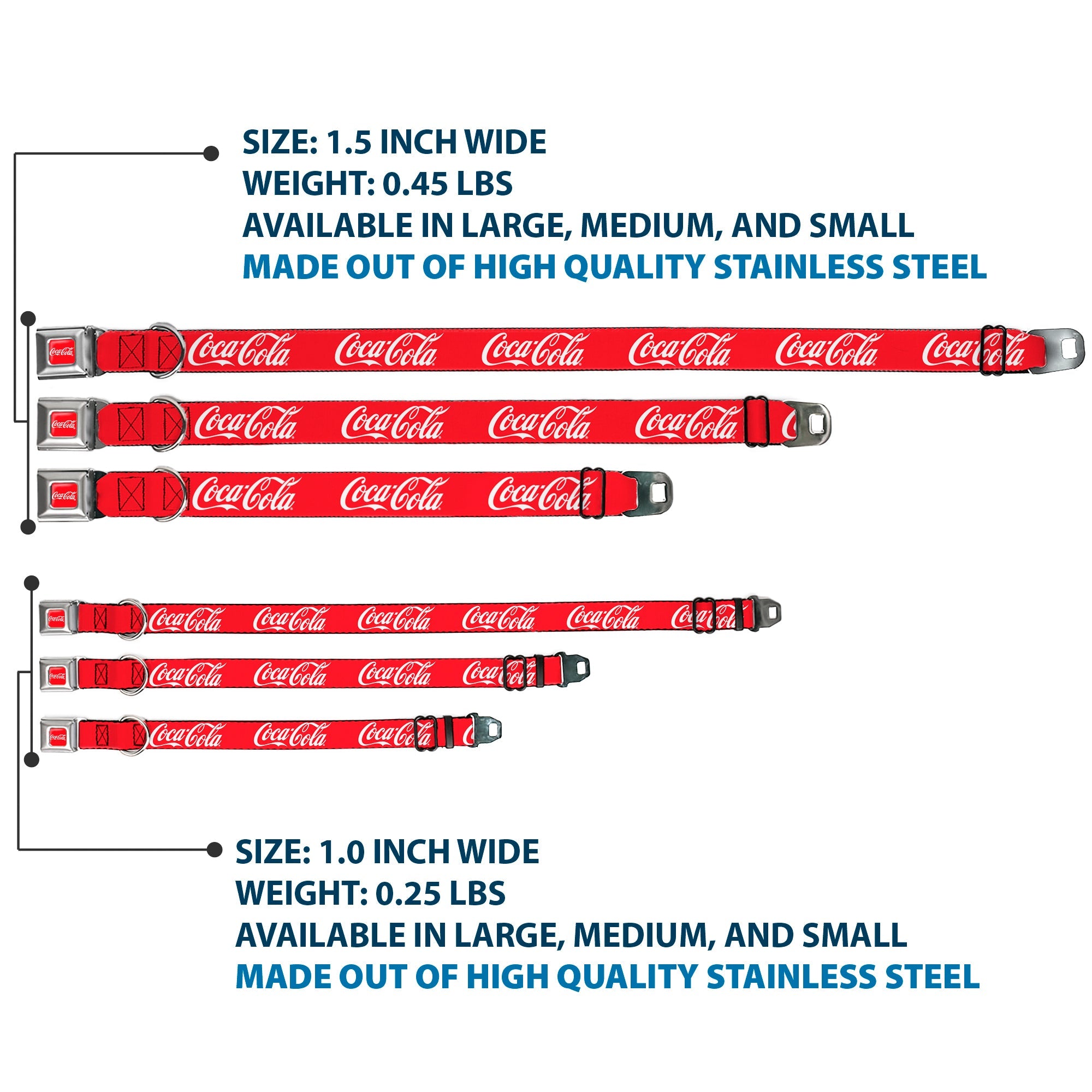 Buckle-Down Coca-Cola Script Logo Full Color Red/White Seatbelt Buckle Dog Collar - Coca-Cola Script Logo Red/White