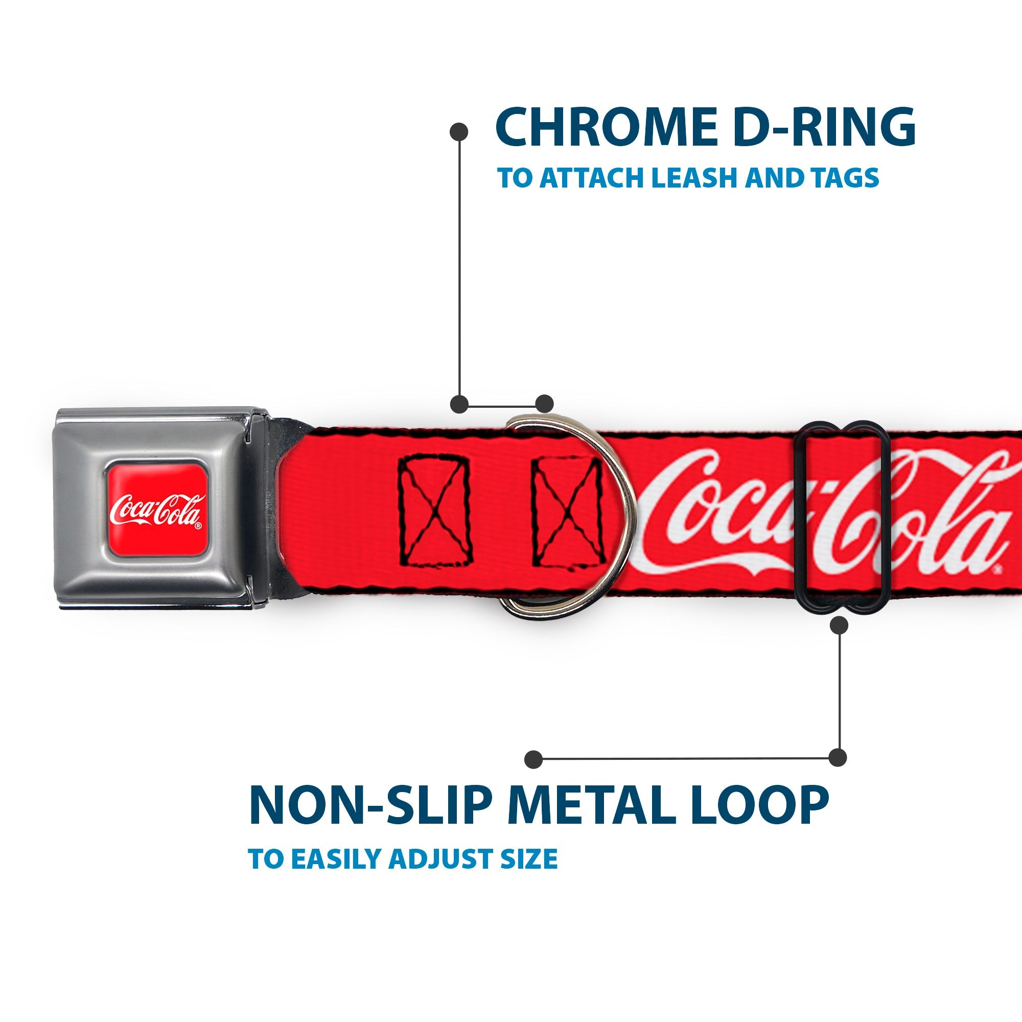 Buckle-Down Coca-Cola Script Logo Full Color Red/White Seatbelt Buckle Dog Collar - Coca-Cola Script Logo Red/White
