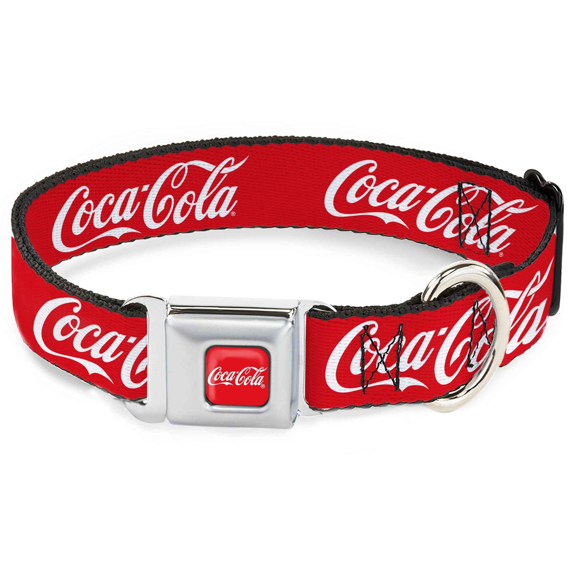 Buckle-Down Coca-Cola Script Logo Full Color Red/White Seatbelt Buckle Dog Collar - Coca-Cola Script Logo Red/White