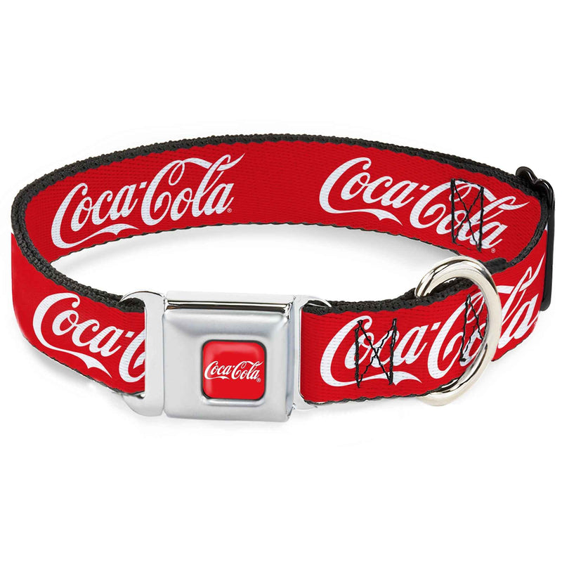 Buckle-Down Coca-Cola Script Logo Full Color Red/White Seatbelt Buckle Dog Collar - Coca-Cola Script Logo Red/White