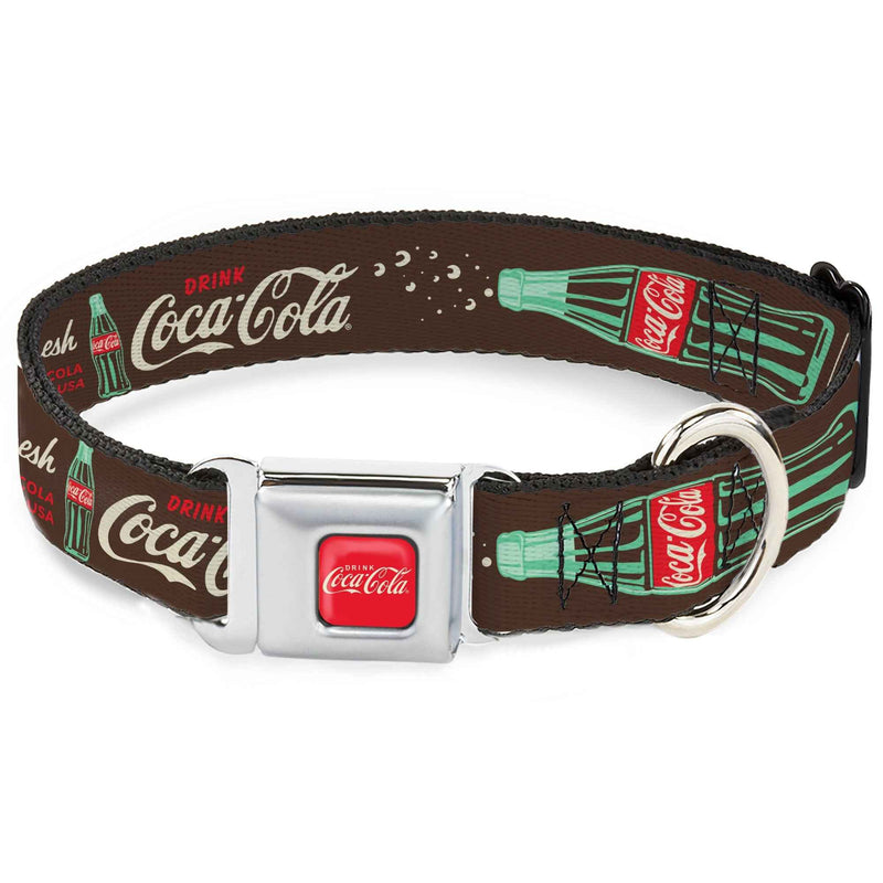 Buckle-Down Drink Coca-Cola Logo Full Color Red/White Seatbelt Buckle Dog Collar - Coca-Cola Pause And Refresh Typography and Bottle Brown/Red/White