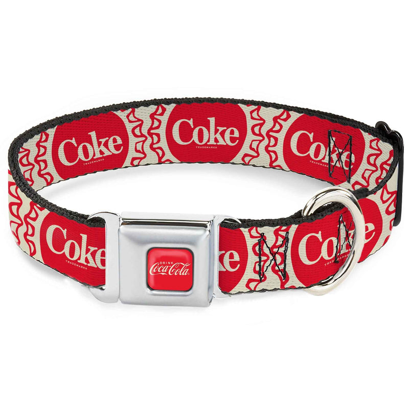Buckle-Down Drink Coca-Cola Logo Full Color Red/White Seatbelt Buckle Dog Collar - Vintage COKE Bottle Caps White/Red