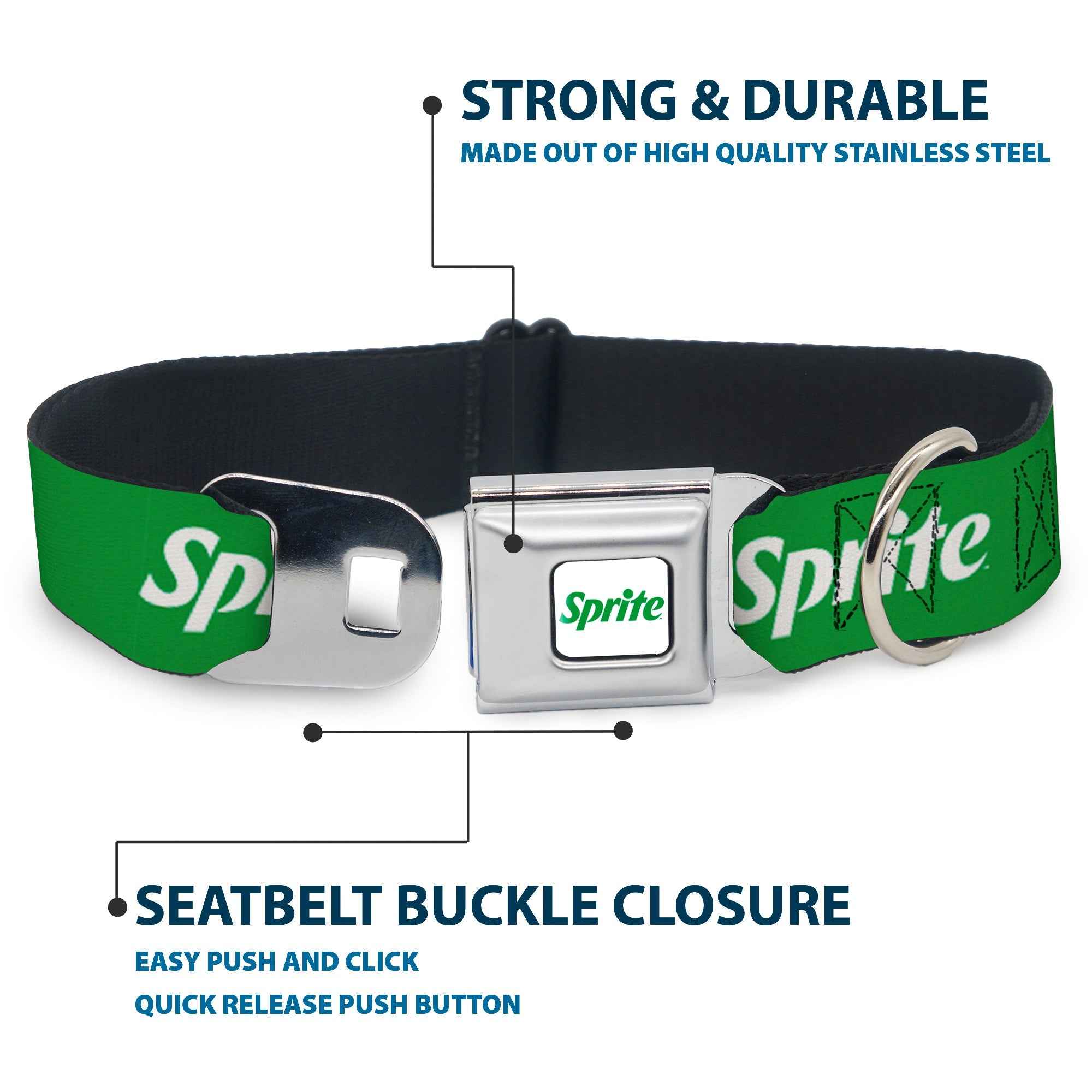 Buckle-Down Sprite Logo Full Color White/Green Seatbelt Buckle Dog Collar - Sprite Logo Green/White