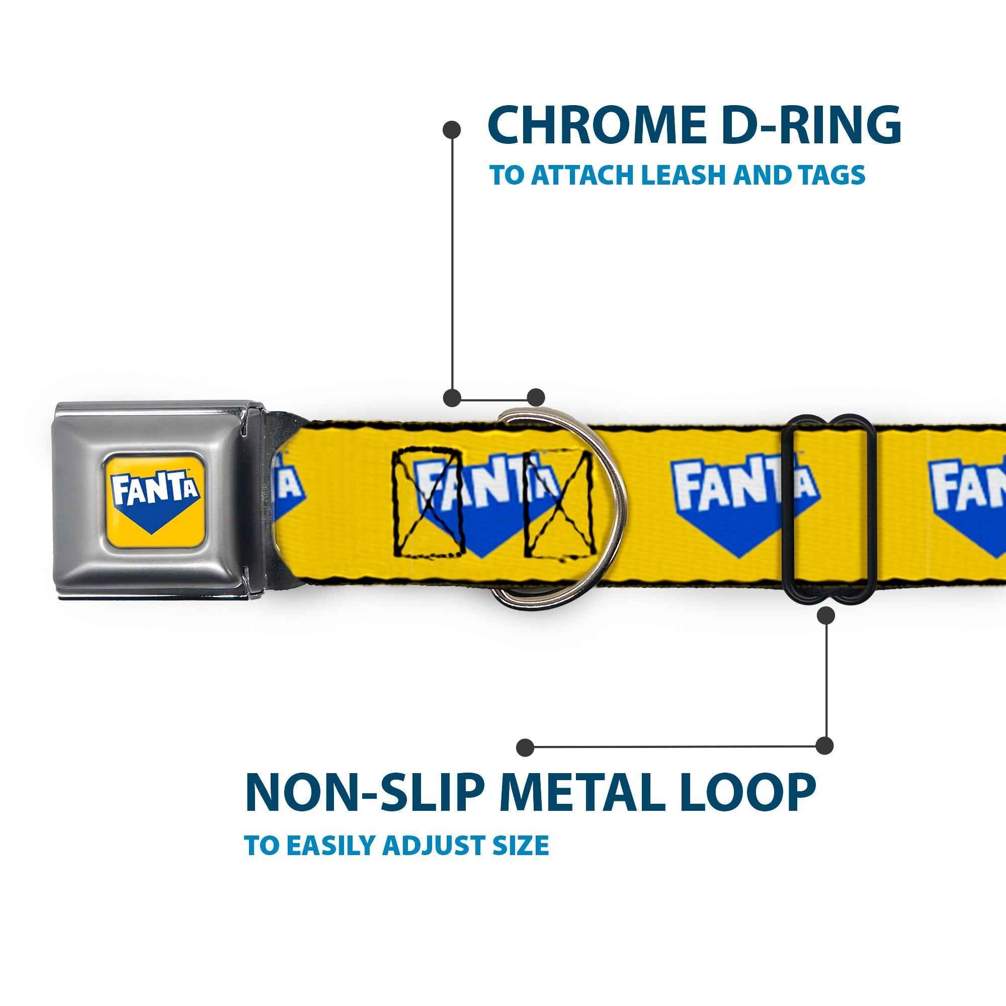 Buckle-Down Fanta Logo Full Color Pineapple Yellow/Blue/White Seatbelt Buckle Dog Collar - Fanta Logo Pineapple Yellow/Blue/White