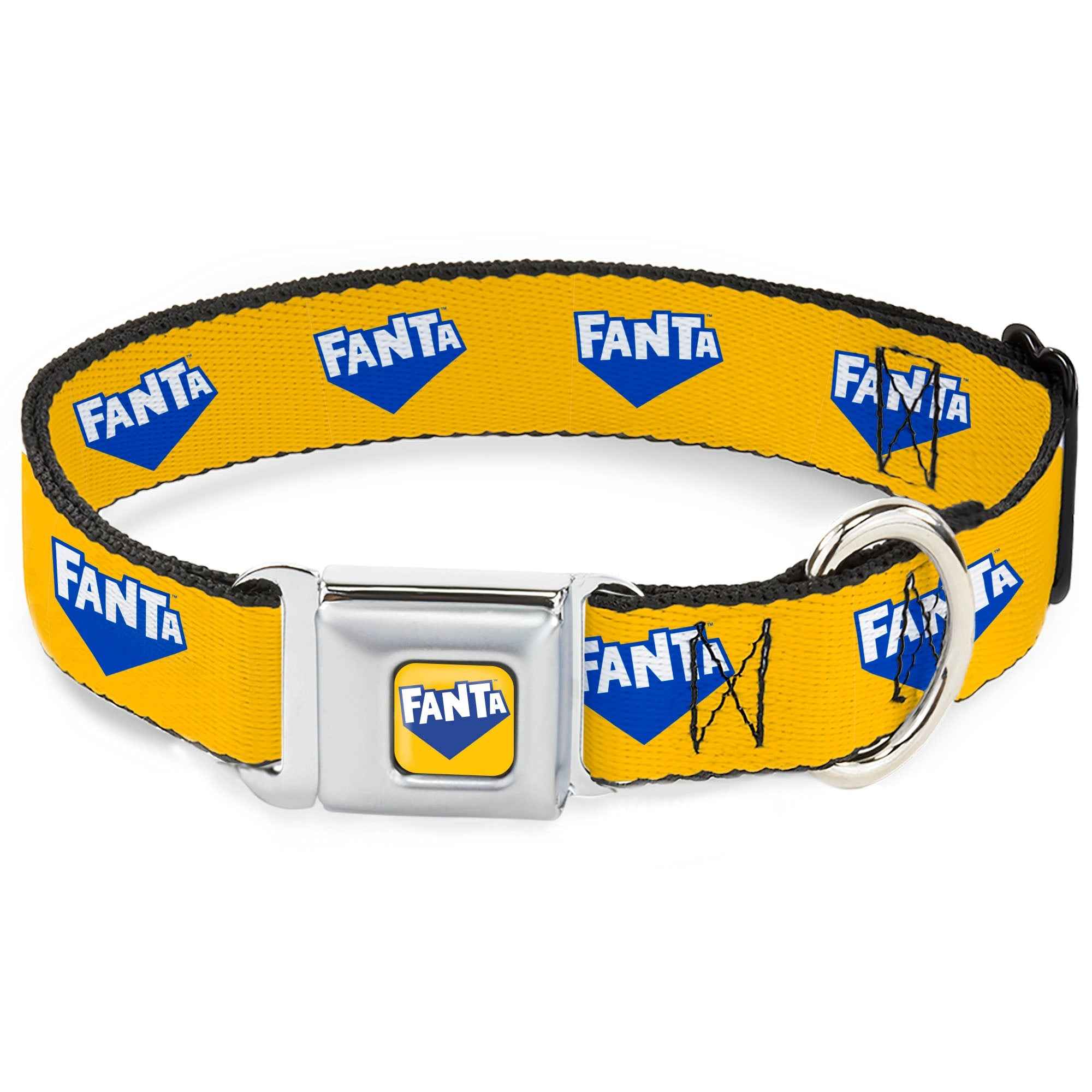 Buckle-Down Fanta Logo Full Color Pineapple Yellow/Blue/White Seatbelt Buckle Dog Collar - Fanta Logo Pineapple Yellow/Blue/White