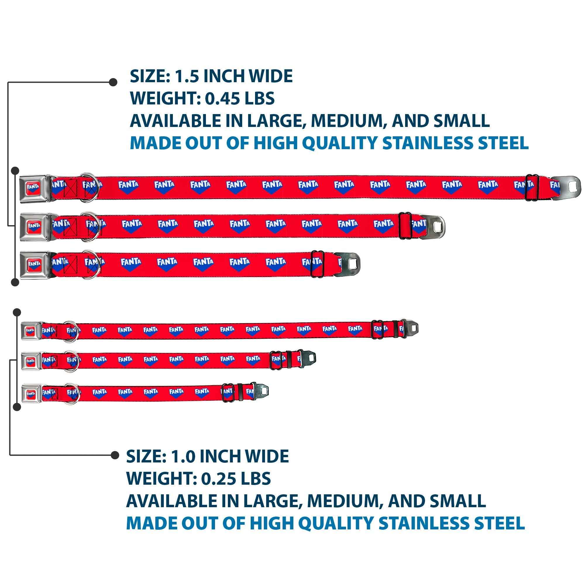 Buckle-Down Fanta Logo Full Color Strawberry Red/Blue/White Seatbelt Buckle Dog Collar - Fanta Logo Strawberry Red/Blue/White
