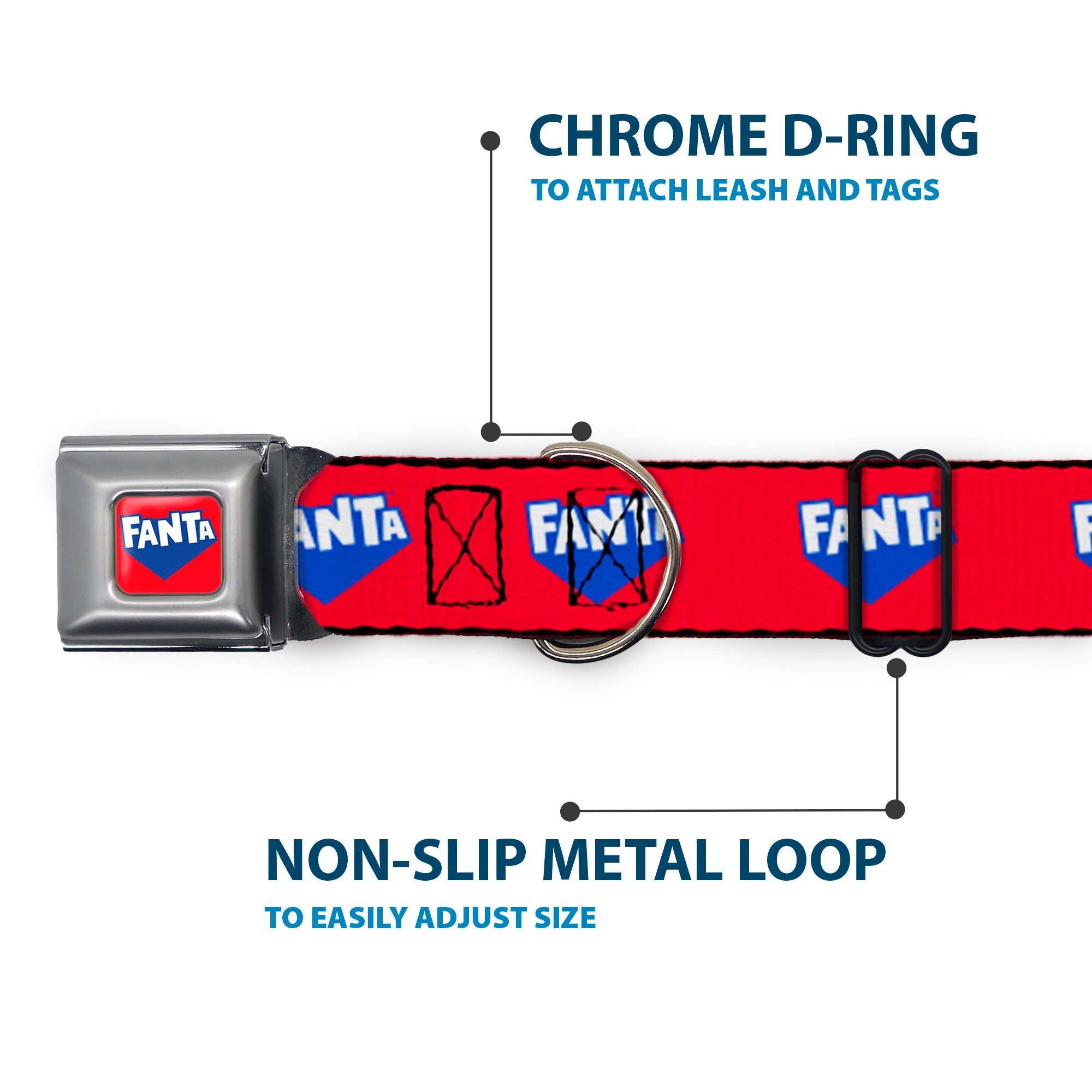 Buckle-Down Fanta Logo Full Color Strawberry Red/Blue/White Seatbelt Buckle Dog Collar - Fanta Logo Strawberry Red/Blue/White