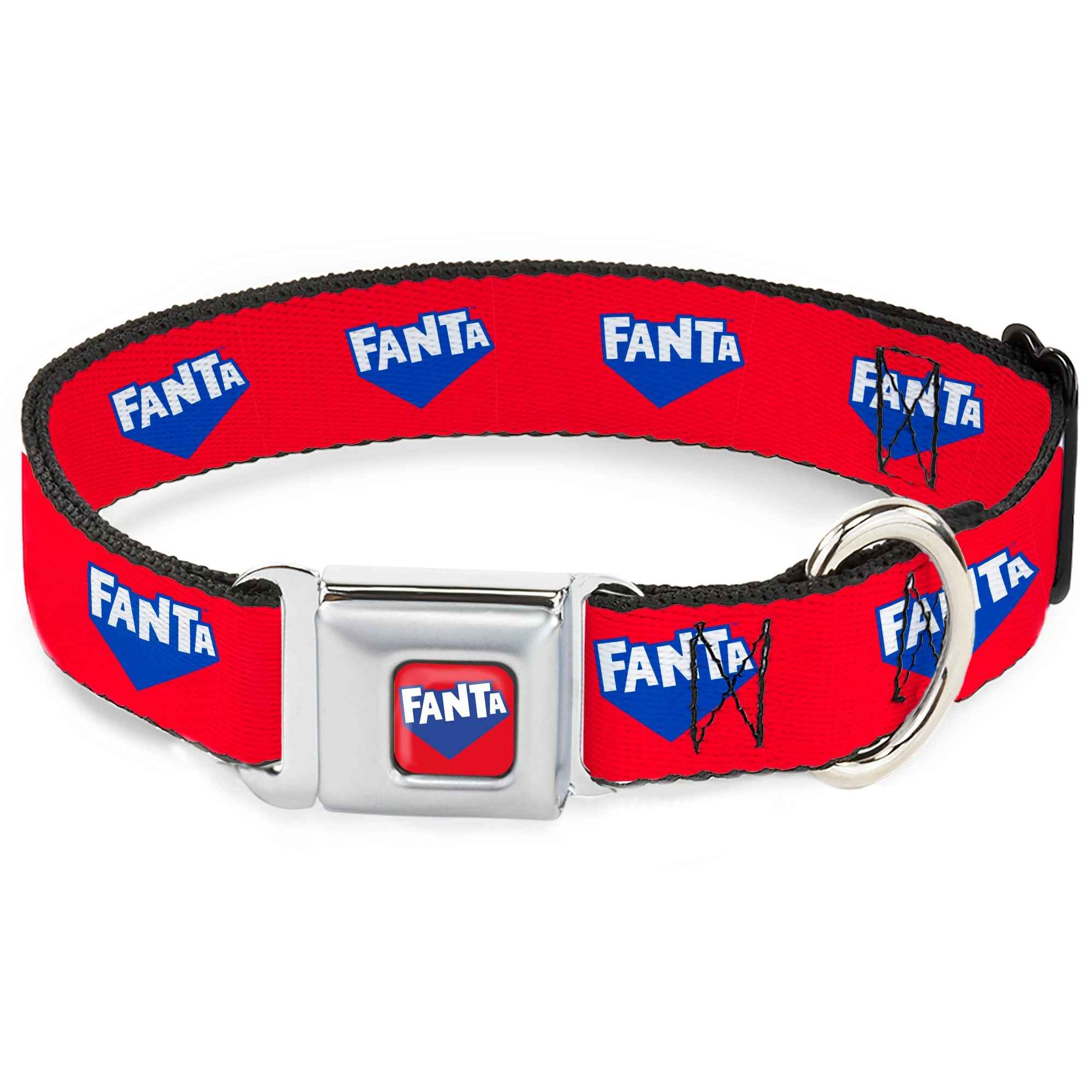 Buckle-Down Fanta Logo Full Color Strawberry Red/Blue/White Seatbelt Buckle Dog Collar - Fanta Logo Strawberry Red/Blue/White