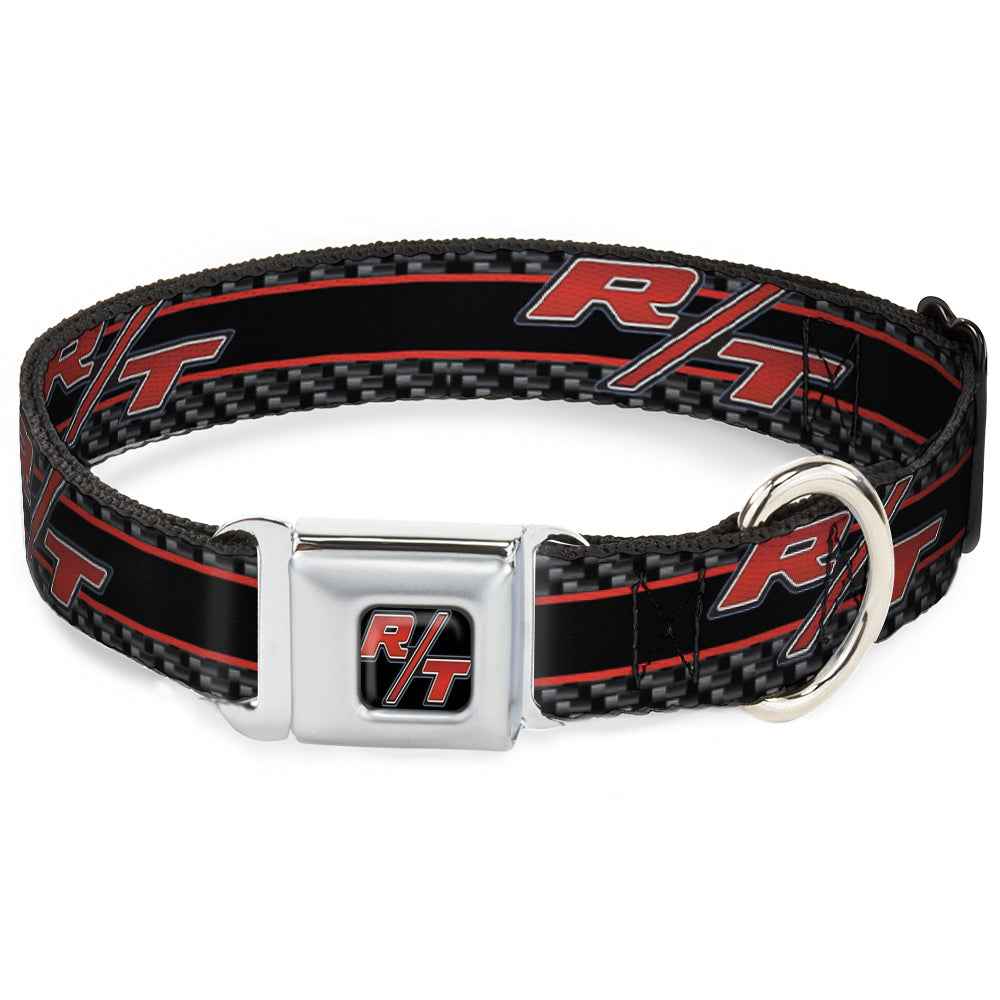 Buckle-Down Dodge Challenger R/T Emblem Black/White/Red & Emblem/Carbon Fiber Stripe Grays/Black/Red Seatbelt Buckle Dog Collar
