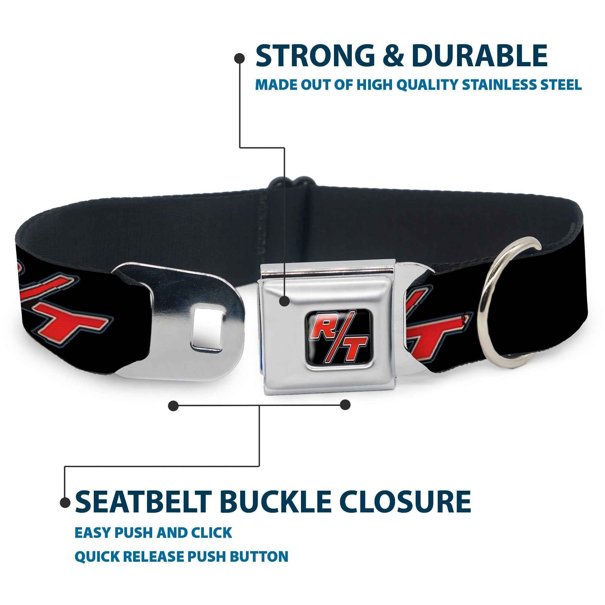 Buckle-Down Dodge Challenger R/T Emblem Black/White/Red & Repeat Black/Blue/White/Red Seatbelt Buckle Dog Collar