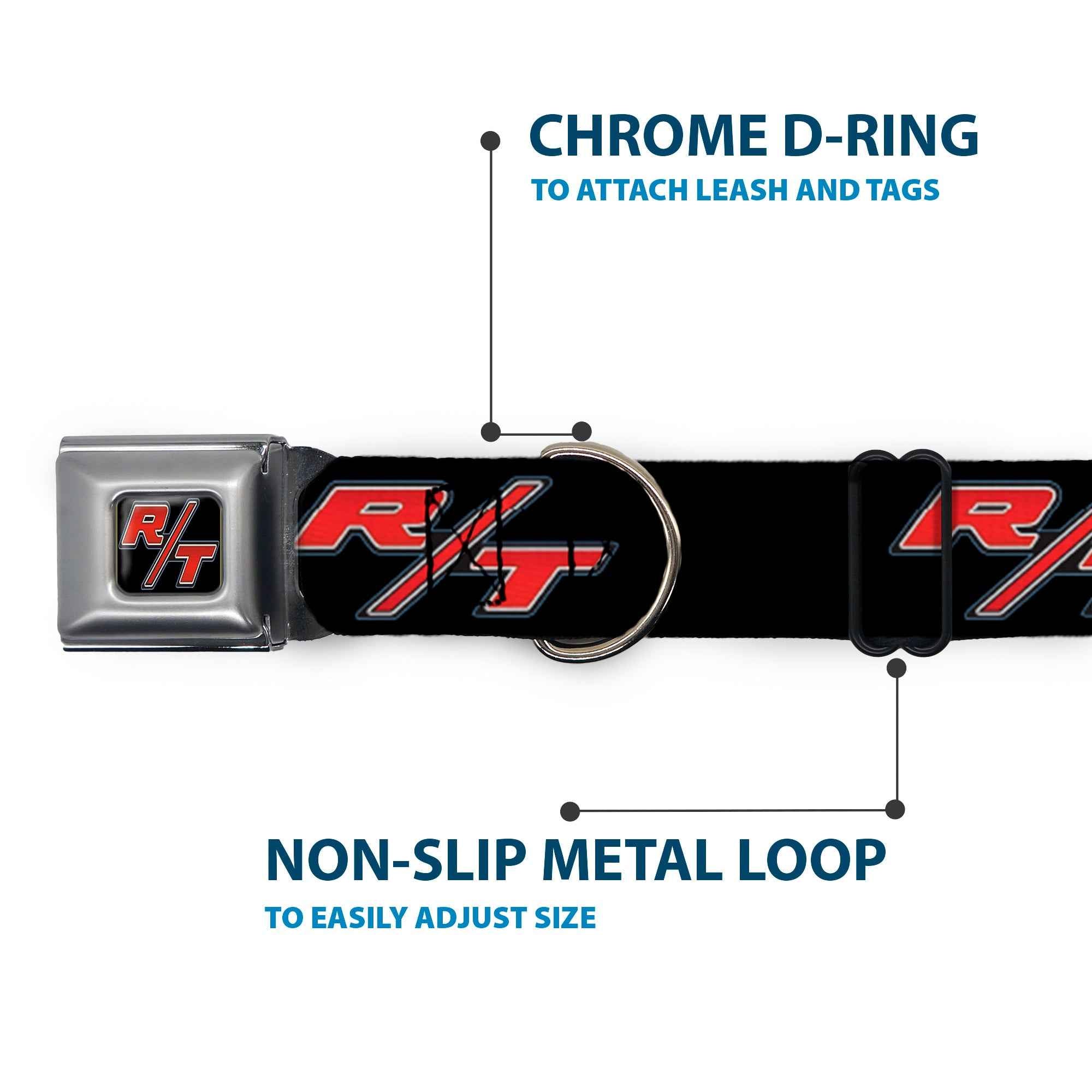 Buckle-Down Dodge Challenger R/T Emblem Black/White/Red & Repeat Black/Blue/White/Red Seatbelt Buckle Dog Collar