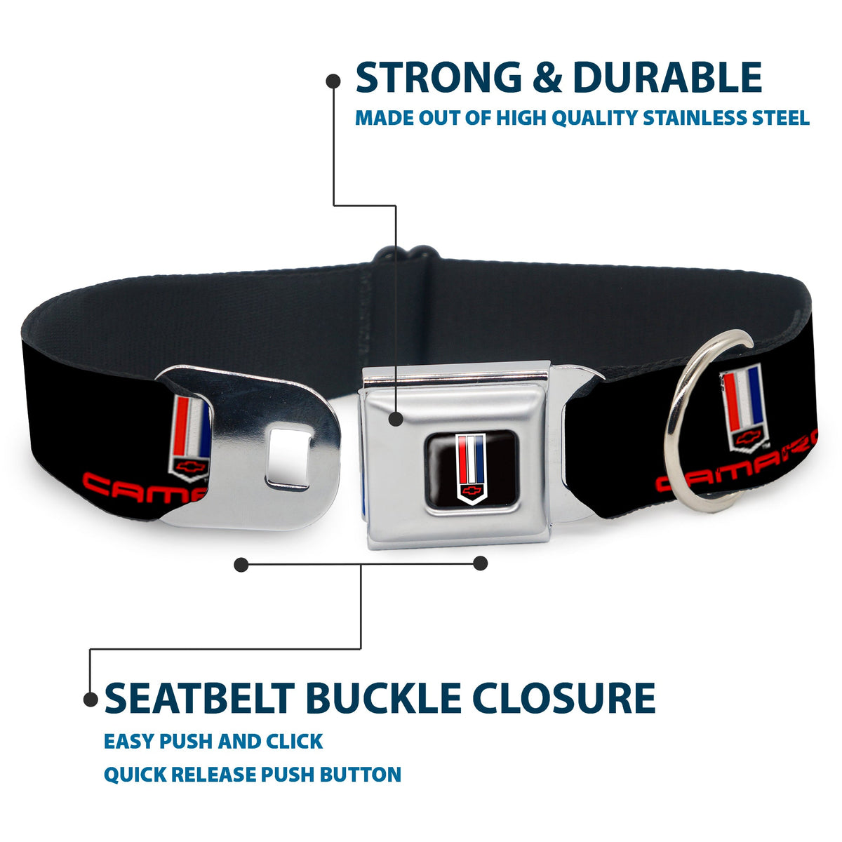Camaro Badge Full Color Seatbelt Buckle Collar - CAMARO Badge Logo REPEAT