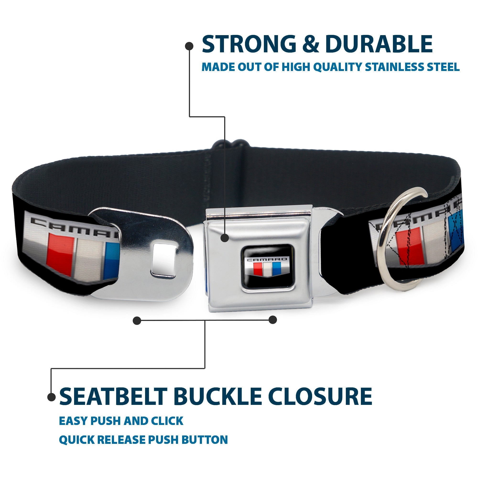 CAMARO Six Badge Full Color Black Silver Red White Blue Seatbelt Buckle Collar - CAMARO Six Badge Black/Silver/Red/White/Blue