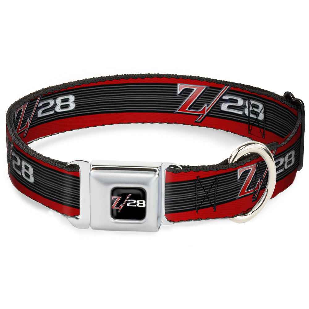 Buckle-Down 1969 Camaro Z/28 Emblem Full Color Black/Silvers/Red Seatbelt Buckle Dog Collar - 1969 Camaro Z/28 Emblem/Stripe Red/Black/Gray/Silver