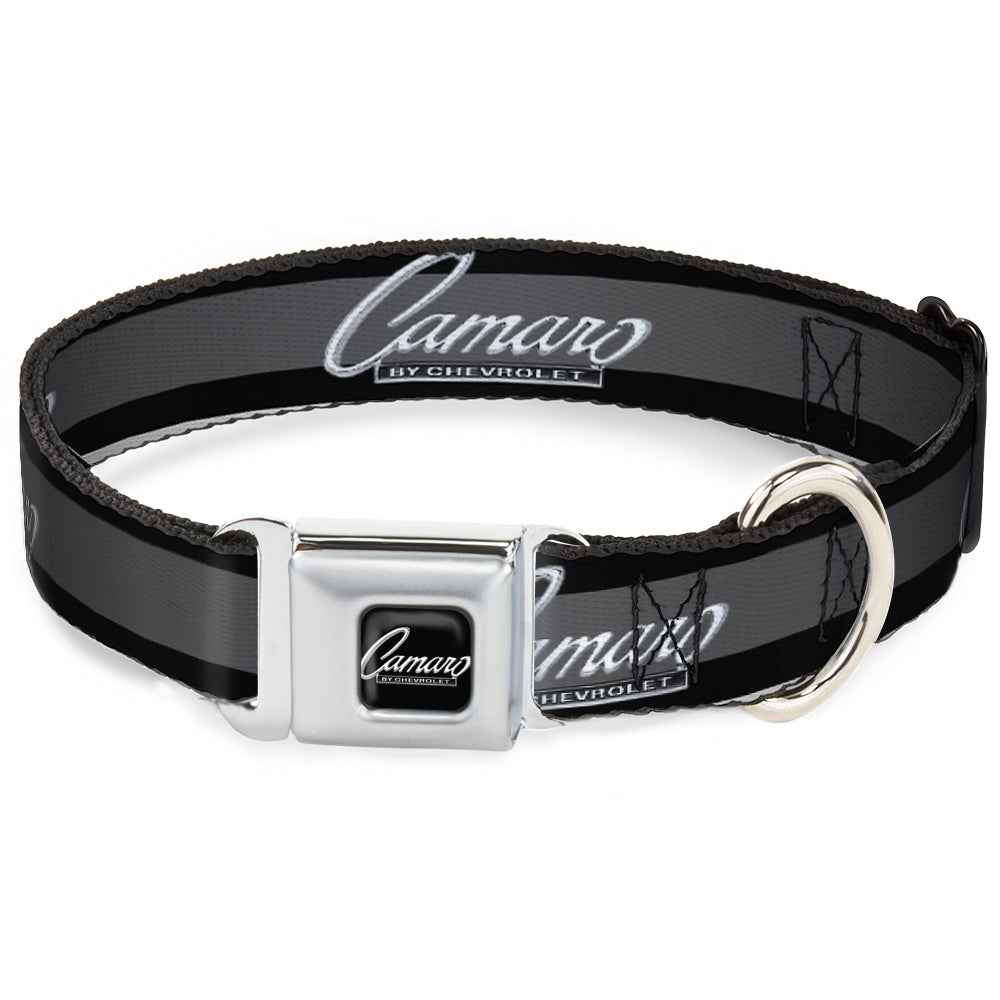 Buckle-Down 1969 Camaro By Chevrolet Emblem Black/Silver Seatbelt Buckle Dog Collar - 1969 Camaro By Chevrolet Emblem/Stripe Black/Gray/Silver