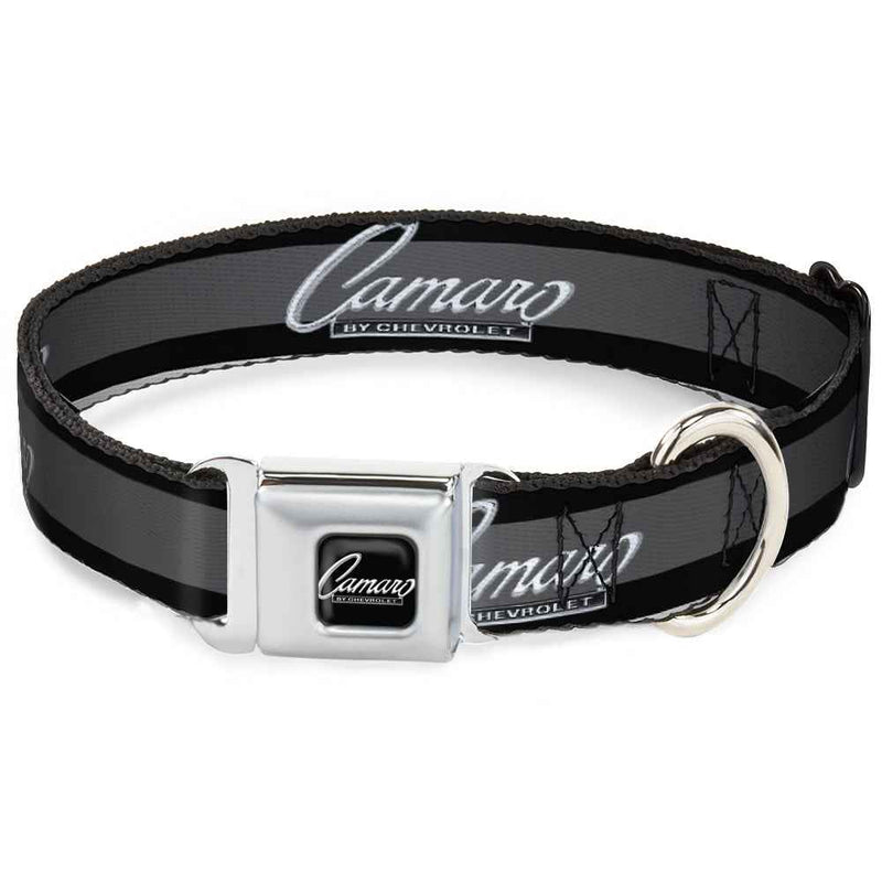 Buckle-Down 1969 Camaro By Chevrolet Emblem Black/Silver Seatbelt Buckle Dog Collar - 1969 Camaro By Chevrolet Emblem/Stripe Black/Gray/Silver