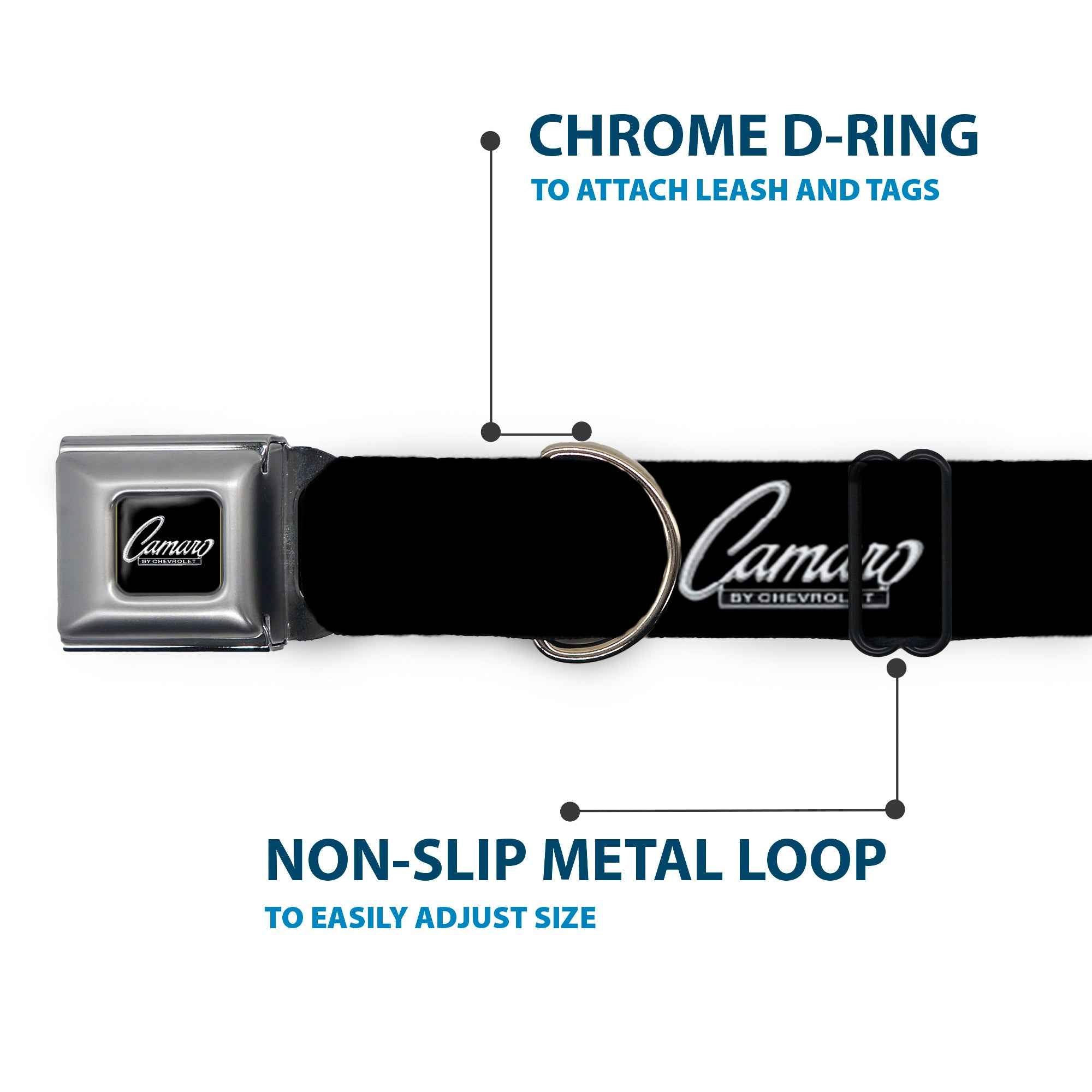 Buckle-Down 1969 Camaro By Chevrolet Emblem Black/Silver Seatbelt Buckle Dog Collar - 1969 Camaro By Chevrolet Emblem Black/Silver