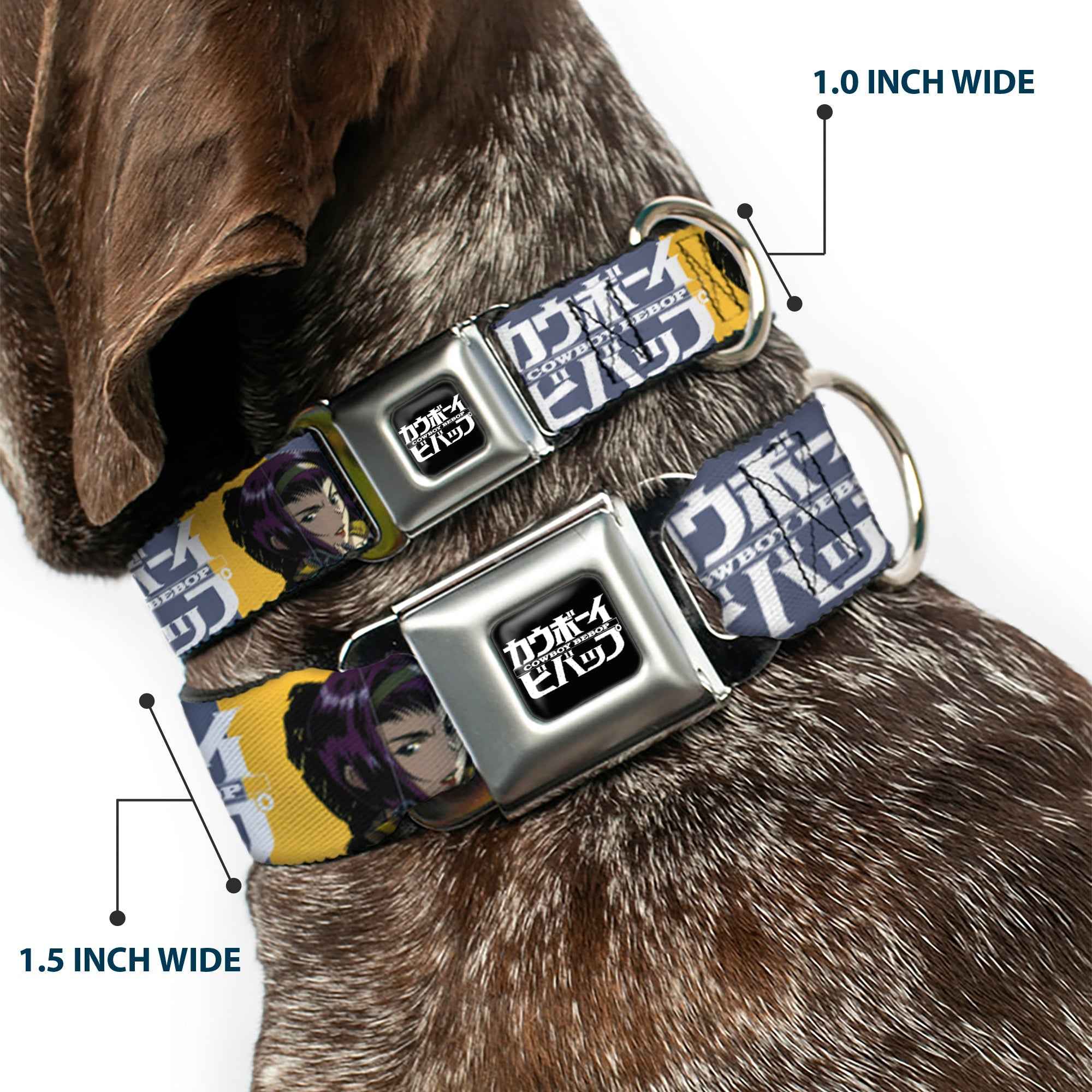 Buckle-Down Cowboy Bebop Title Logo Black/White & Spike Vicious and Faye Pose and Title Logo Seatbelt Buckle Dog Collar