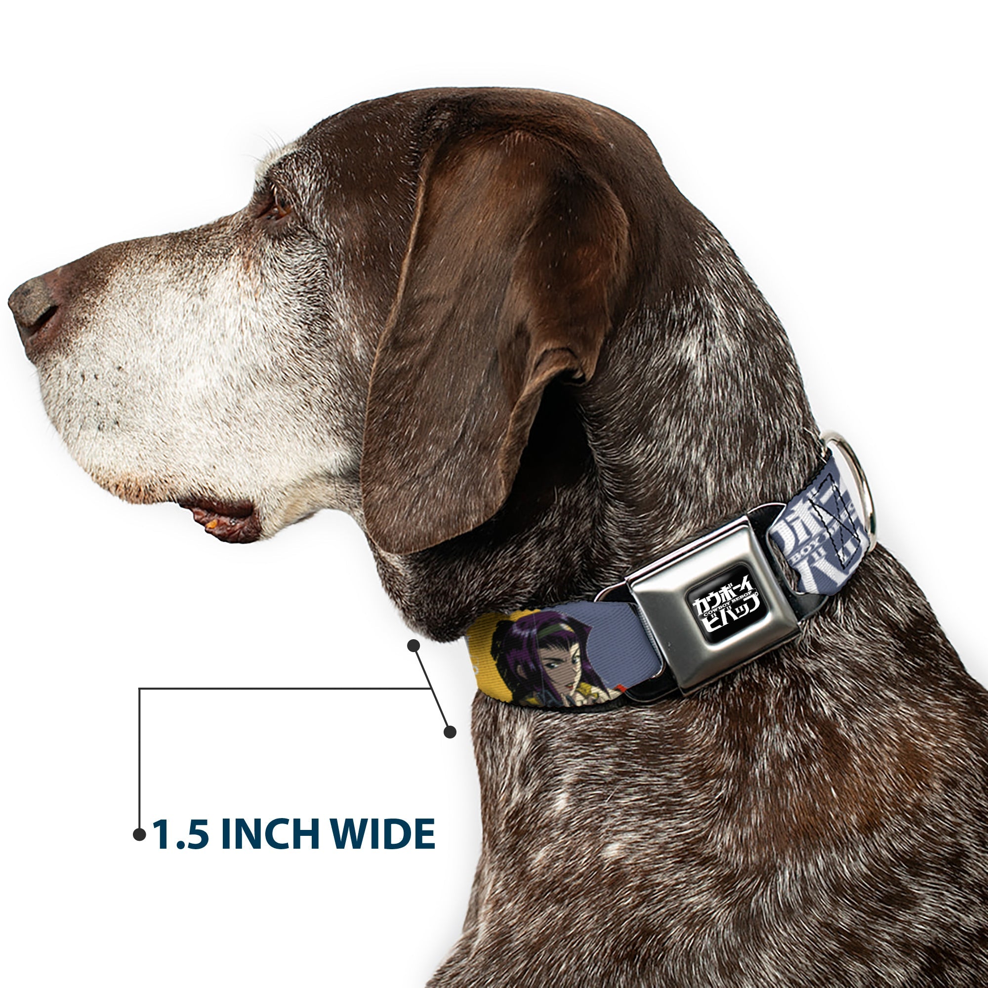 Buckle-Down Cowboy Bebop Title Logo Black/White & Spike Vicious and Faye Pose and Title Logo Seatbelt Buckle Dog Collar