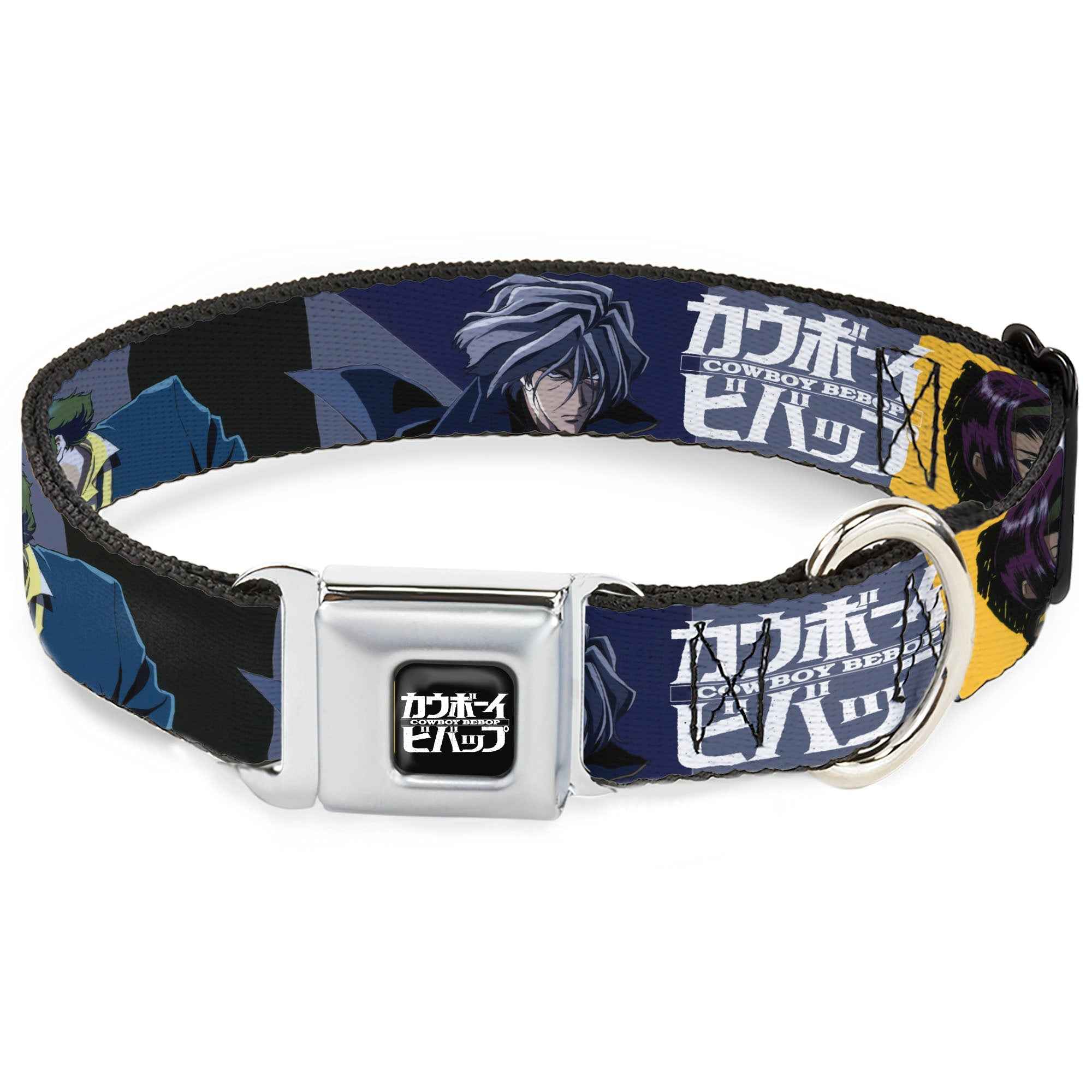 Buckle-Down Cowboy Bebop Title Logo Black/White & Spike Vicious and Faye Pose and Title Logo Seatbelt Buckle Dog Collar