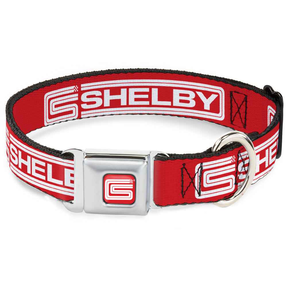 Buckle-Down Carroll Shelby Cs Racing Logo Full Color Red/White Seatbelt Buckle Dog Collar - Carroll Shelby Cs Shelby Racing Logo Block Red/White