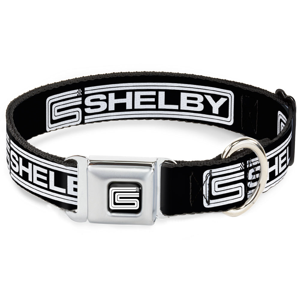 Carroll Shelby CS Racing Logo Full Color Black/White Seatbelt Buckle Collar - Carroll Shelby CS SHELBY Racing Logo Block Black/White