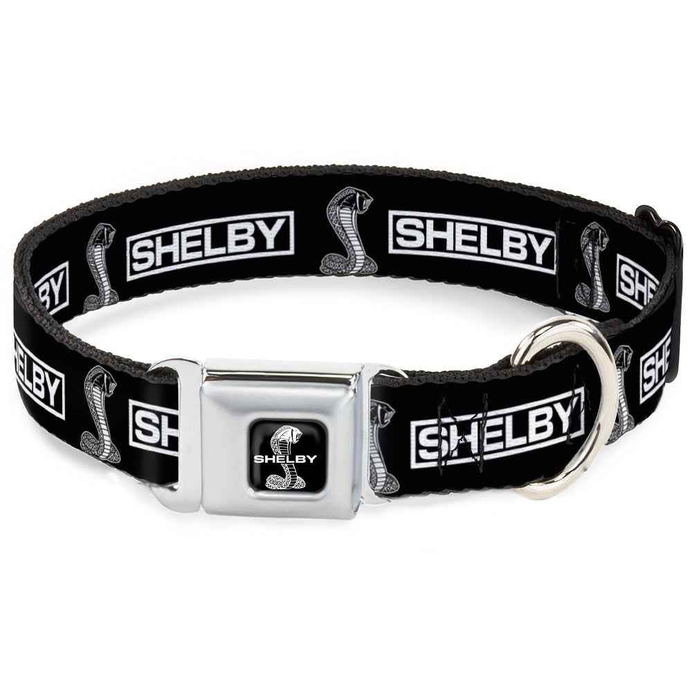 Buckle-Down Shelby Super Snake Cobra Split Full Color Black/White Seatbelt Buckle Dog Collar - Shelby Box Logo and Super Snake Cobra Black/White