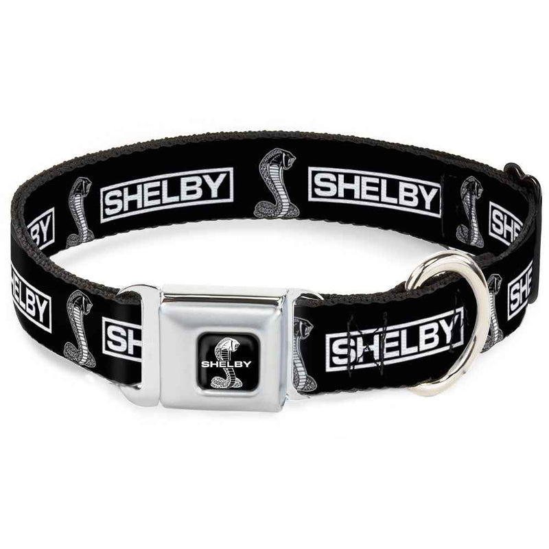 Buckle-Down Shelby Super Snake Cobra Split Full Color Black/White Seatbelt Buckle Dog Collar - Shelby Box Logo and Super Snake Cobra Black/White