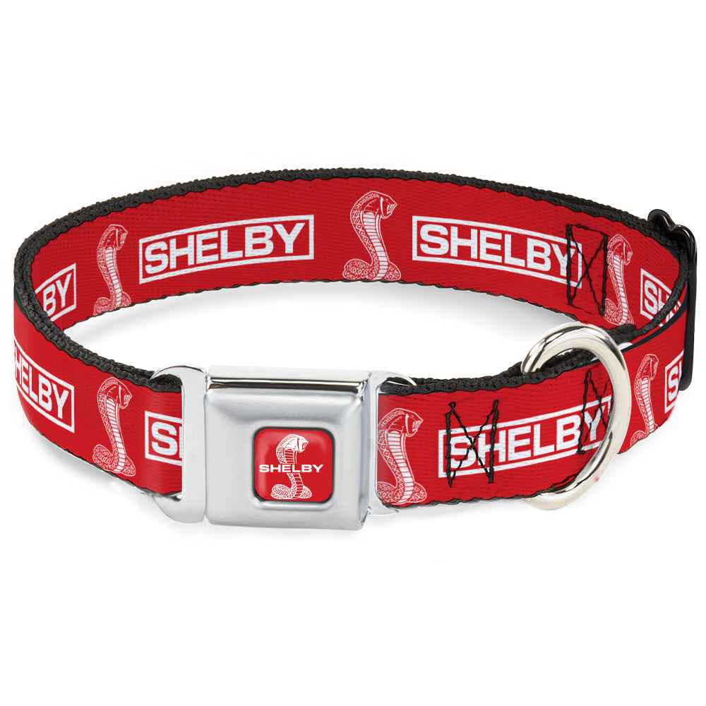 Buckle-Down Shelby Super Snake Cobra Split Full Color Red/White Seatbelt Buckle Dog Collar - Shelby Box Logo and Super Snake Cobra Red/White