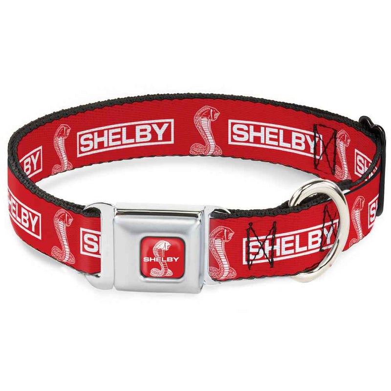 Buckle-Down Shelby Super Snake Cobra Split Full Color Red/White Seatbelt Buckle Dog Collar - Shelby Box Logo and Super Snake Cobra Red/White