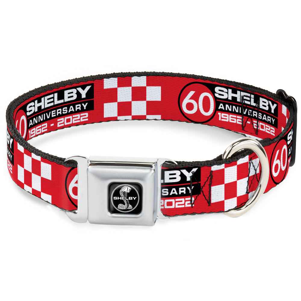 Buckle-Down Shelby Tiffany Split Full Color Black/White Seatbelt Buckle Dog Collar - Shelby 60th Anniversary Checker Red/Black/White