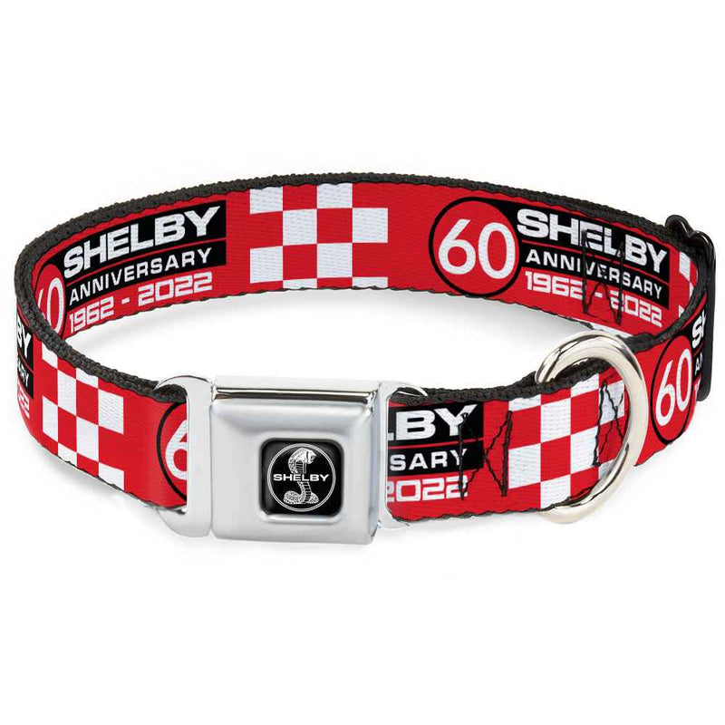 Buckle-Down Shelby Tiffany Split Full Color Black/White Seatbelt Buckle Dog Collar - Shelby 60th Anniversary Checker Red/Black/White