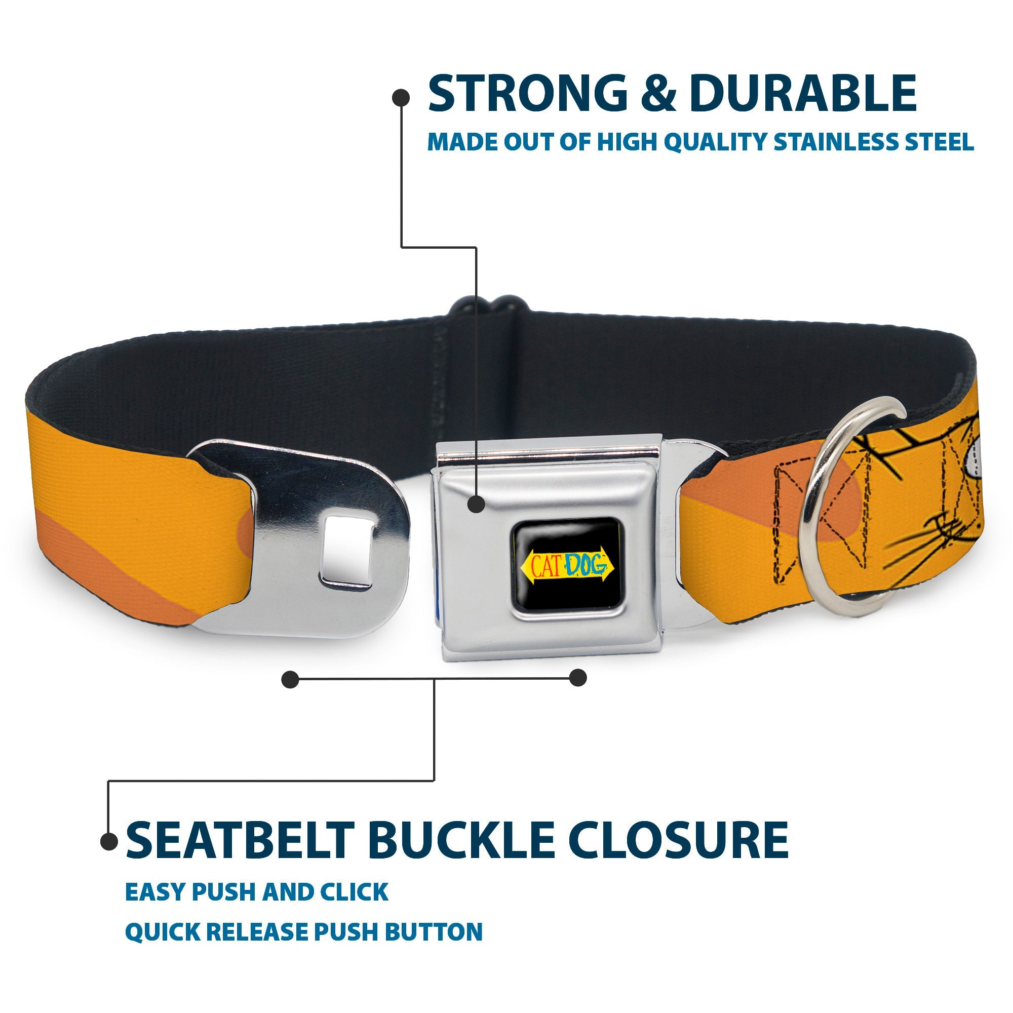 CatDog Stretch/CATDOG Logo Seatbelt Buckle Collar - CatDog Stretch/CATDOG Logo