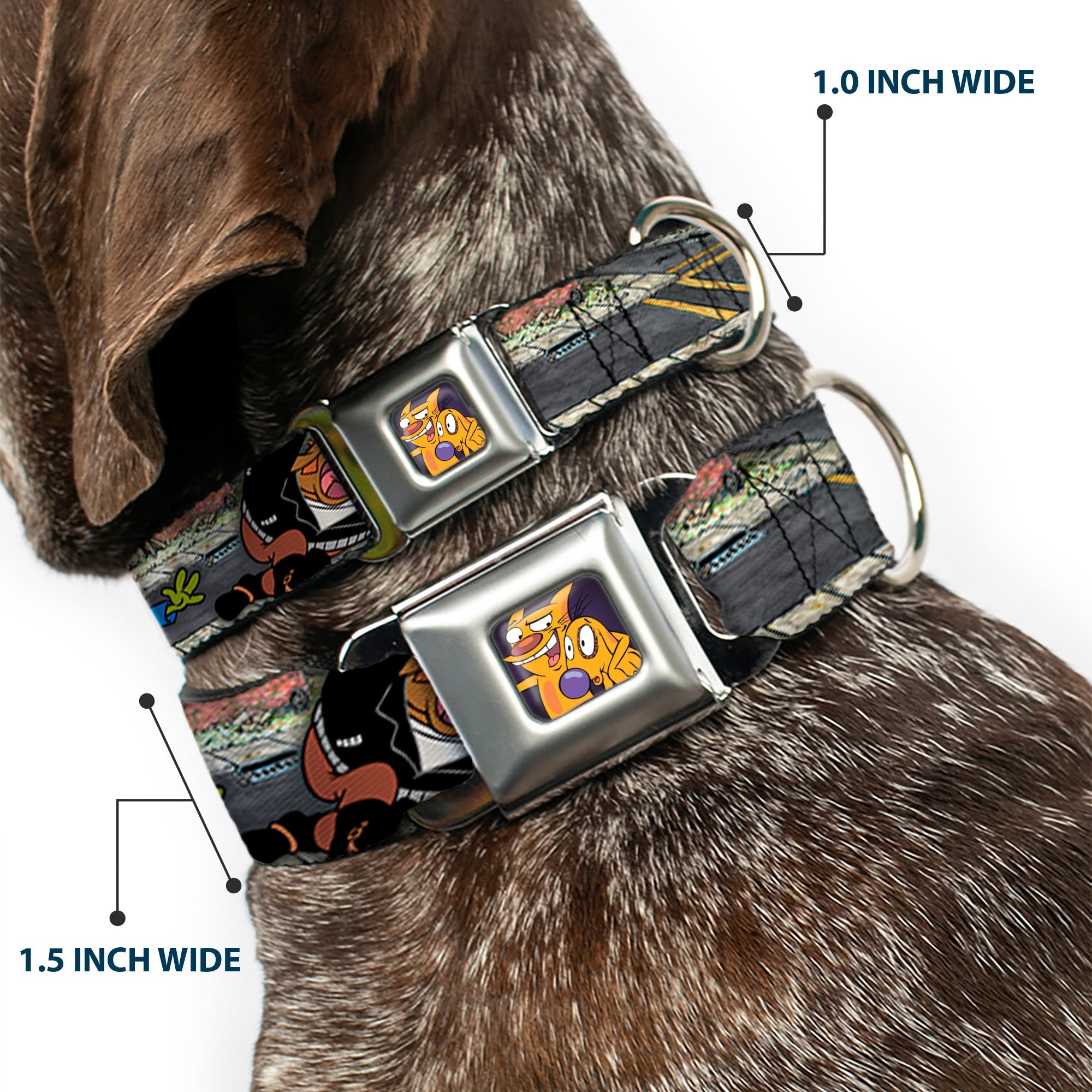 Dog & Cat Pose Full Color Seatbelt Buckle Collar - CATDOG Characters Running