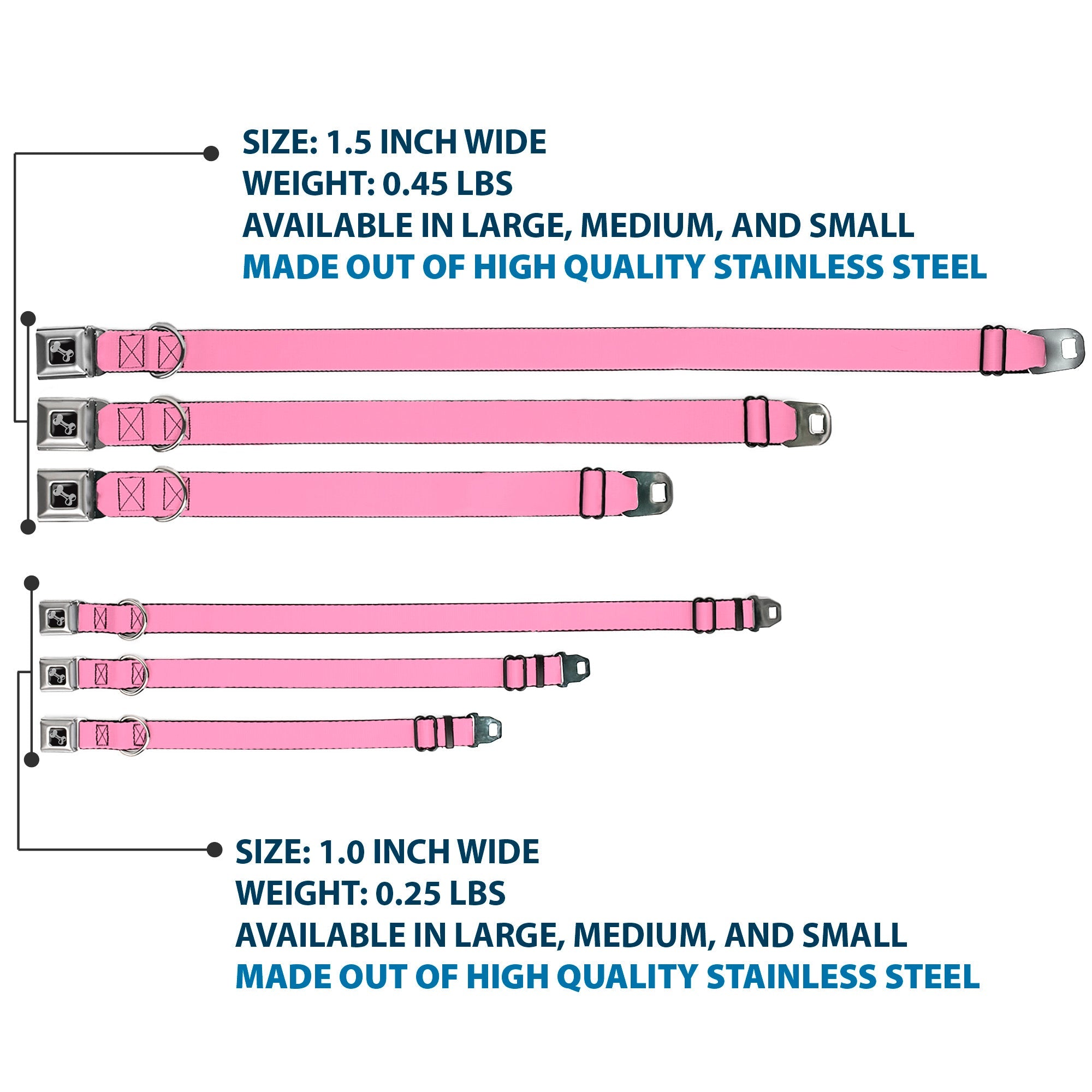 Dog Bone Seatbelt Buckle Collar - Baby Pink