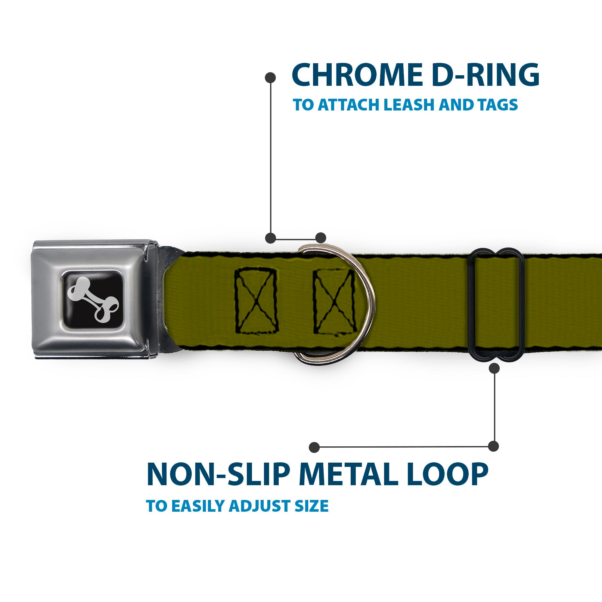 Dog Bone Seatbelt Buckle Collar - Olive