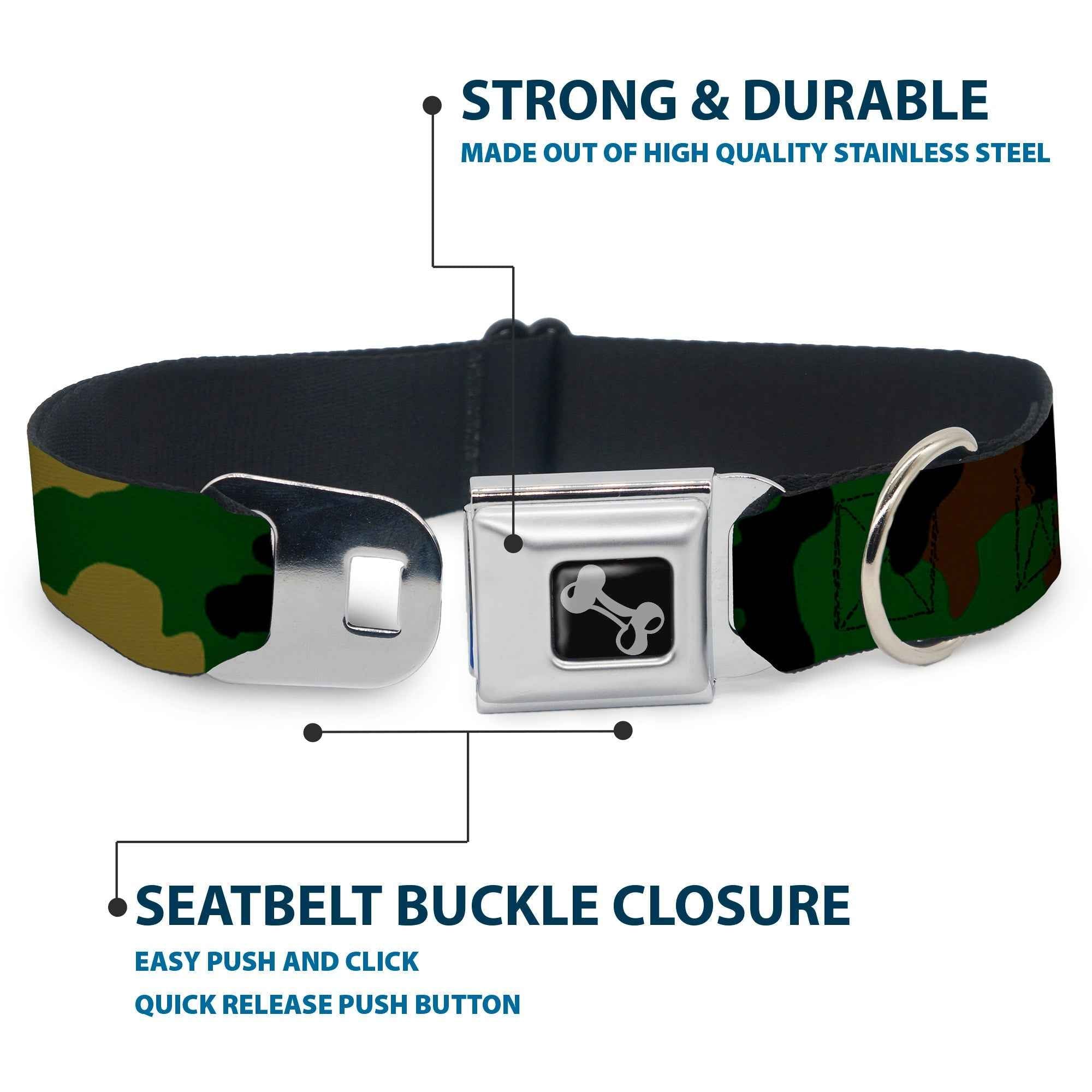 Buckle-Down Camo Olive Seatbelt Buckle Dog Collar