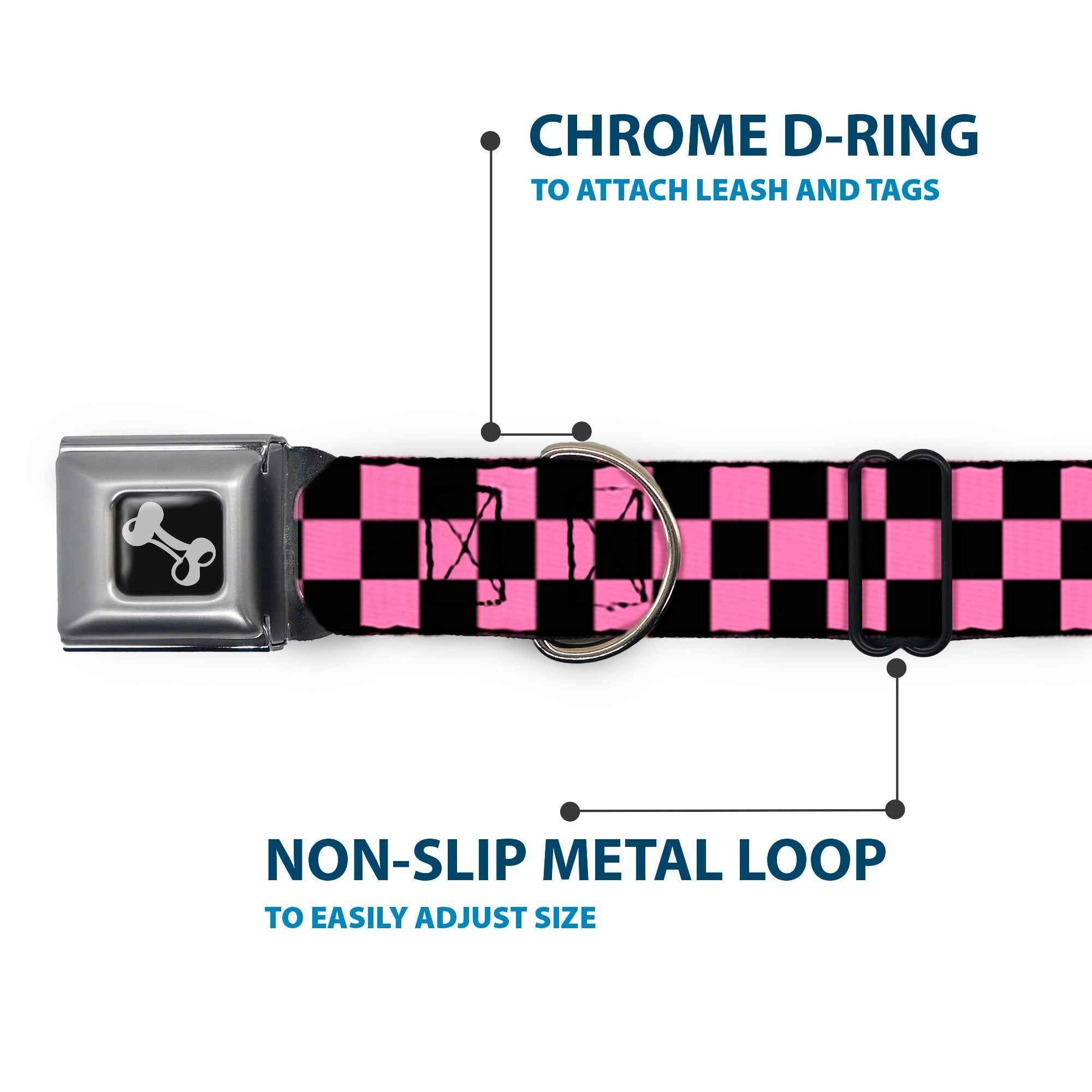 Buckle-Down Checker Black/Pink Seatbelt Buckle Dog Collar