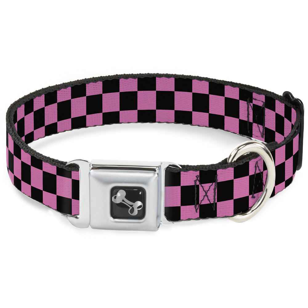 Buckle-Down Checker Black/Pink Seatbelt Buckle Dog Collar
