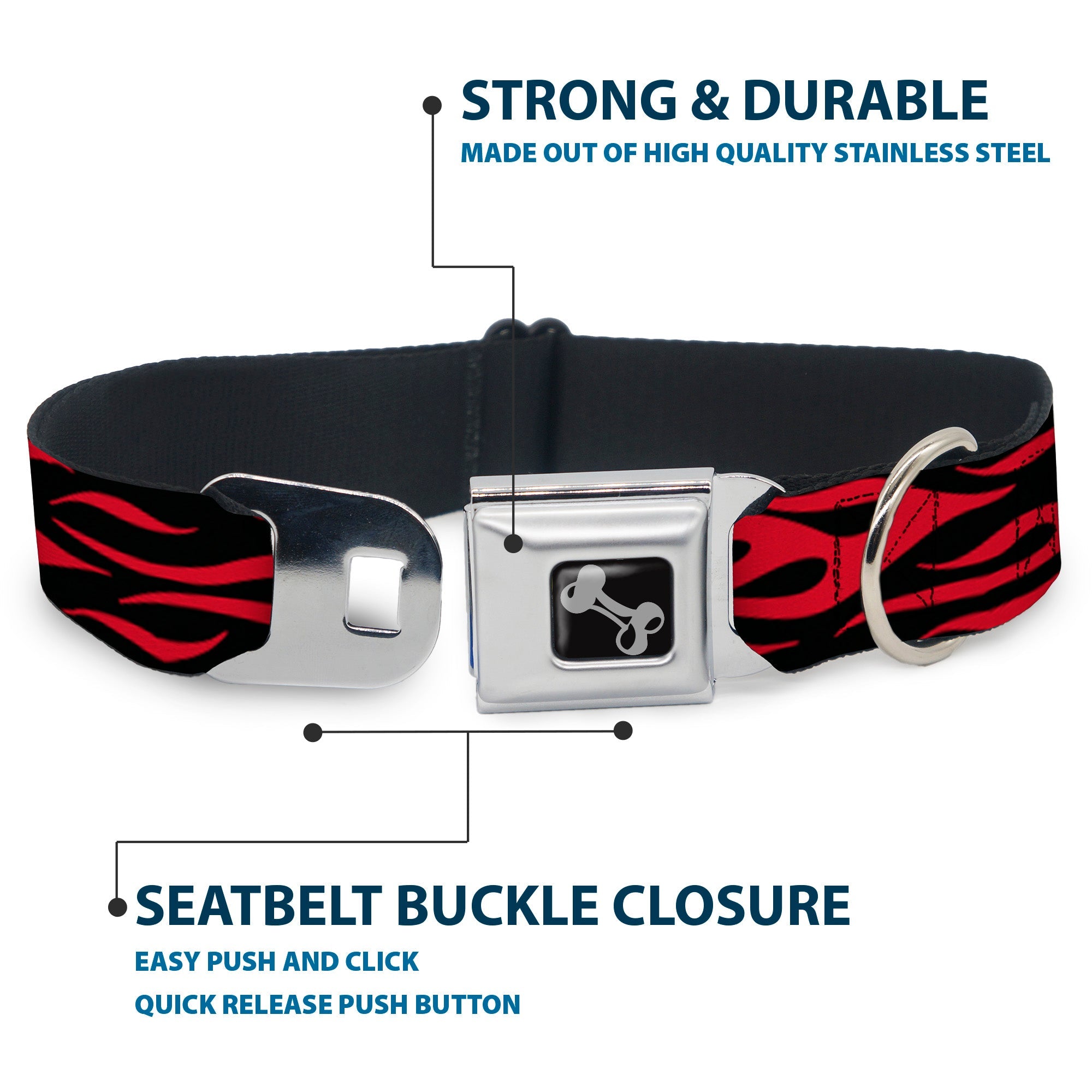 Dog Bone Seatbelt Buckle Collar - Flame Red