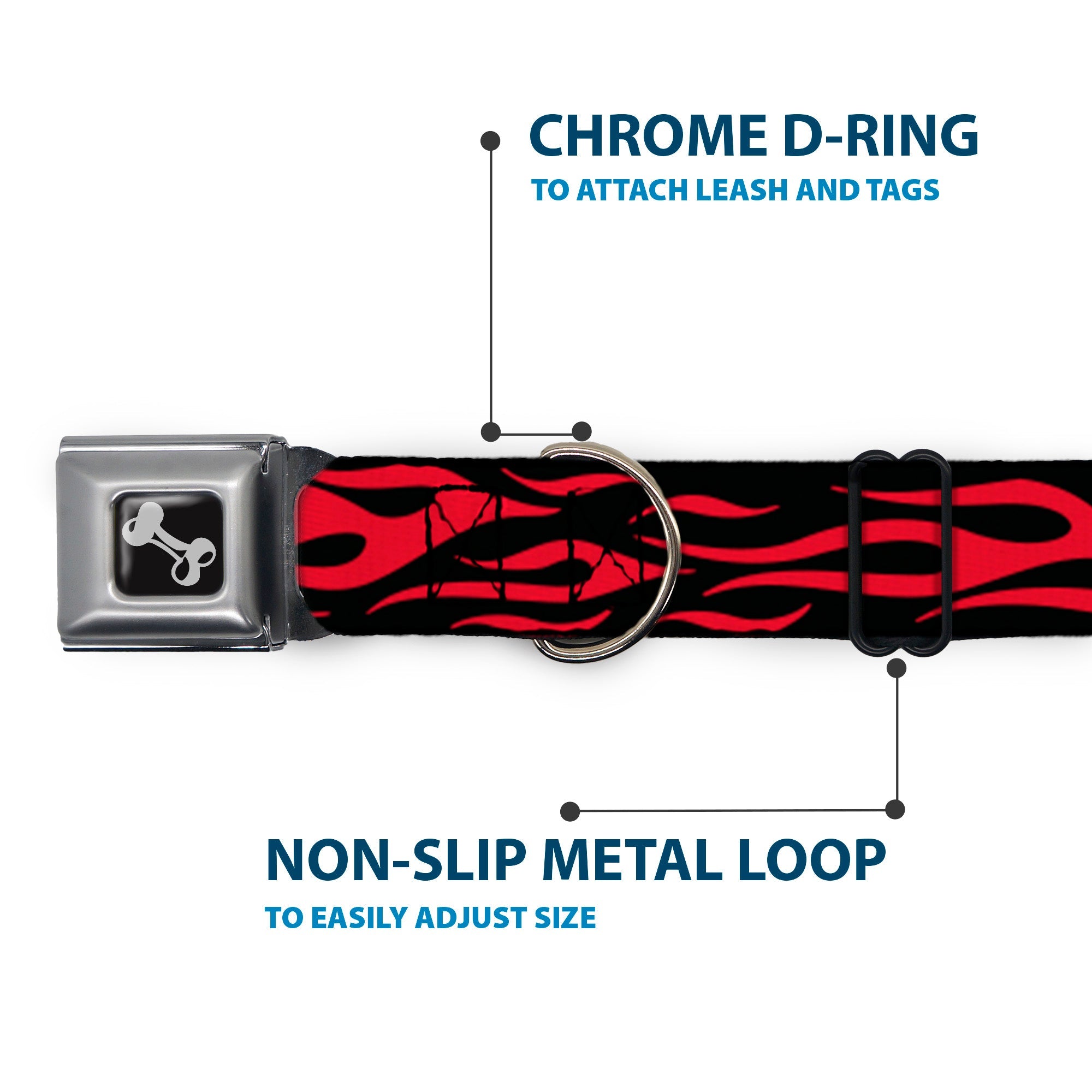 Dog Bone Seatbelt Buckle Collar - Flame Red